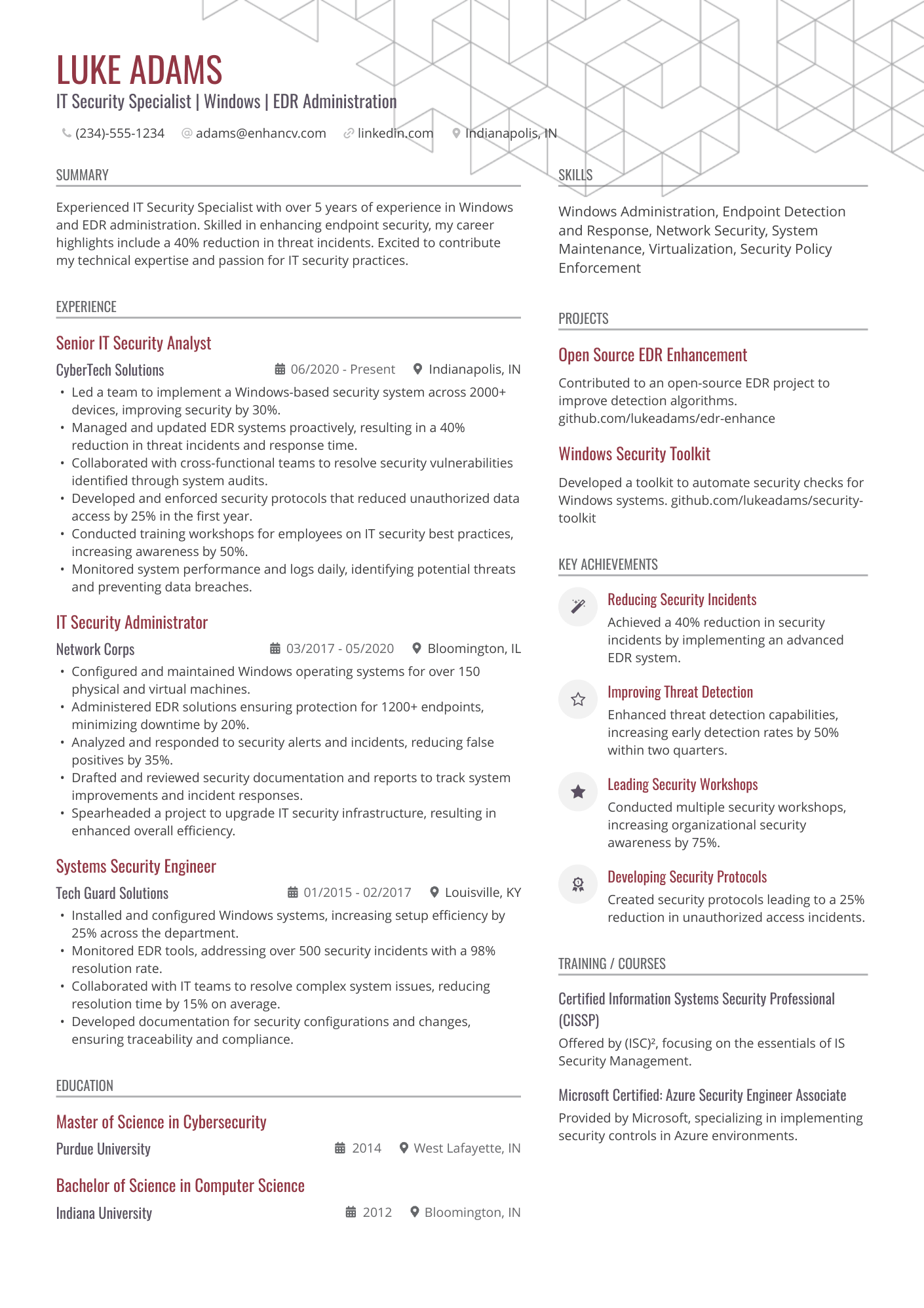 IT Security Specialist Resume Example