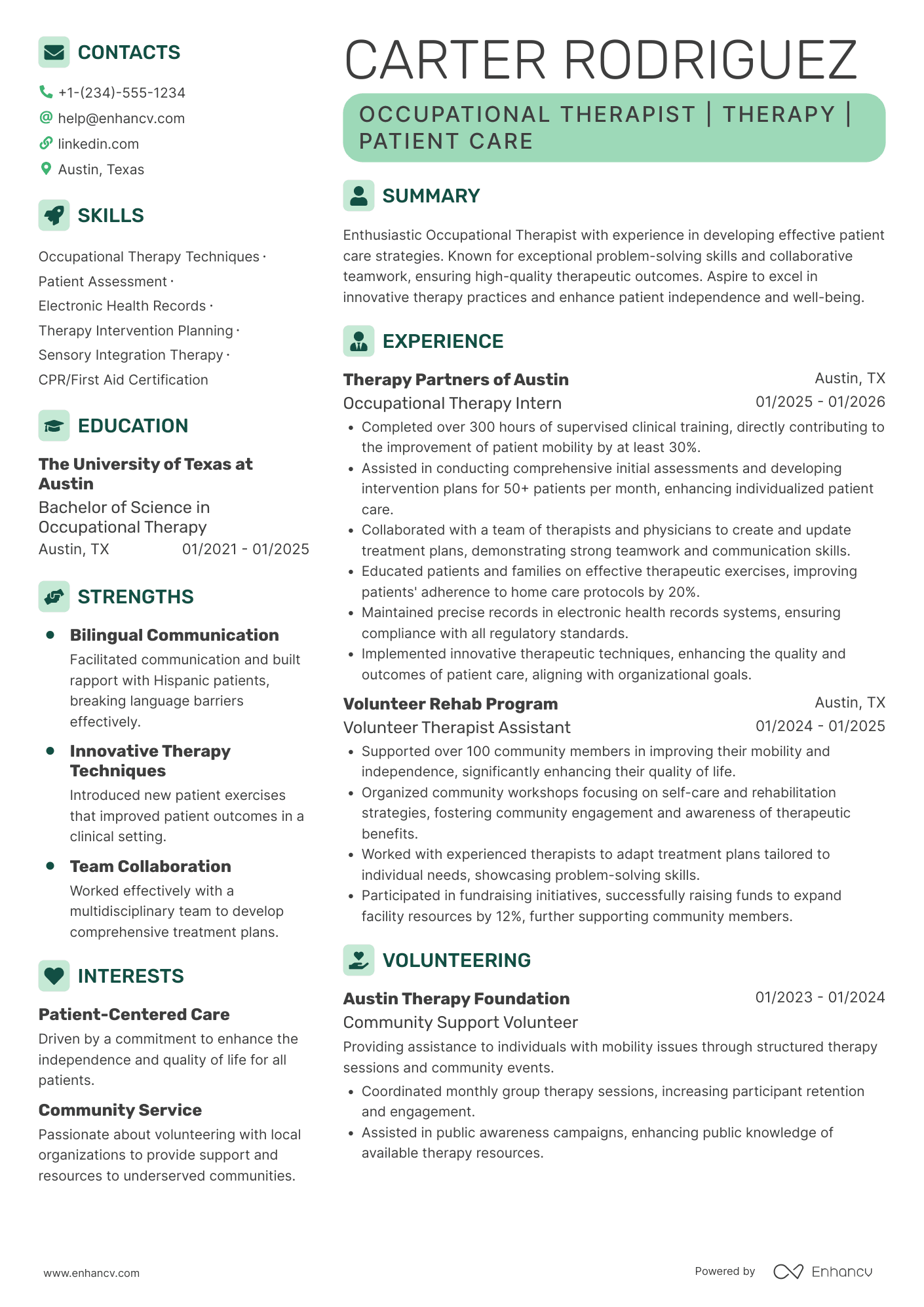 Entry Level Occupational Therapist Resume Example