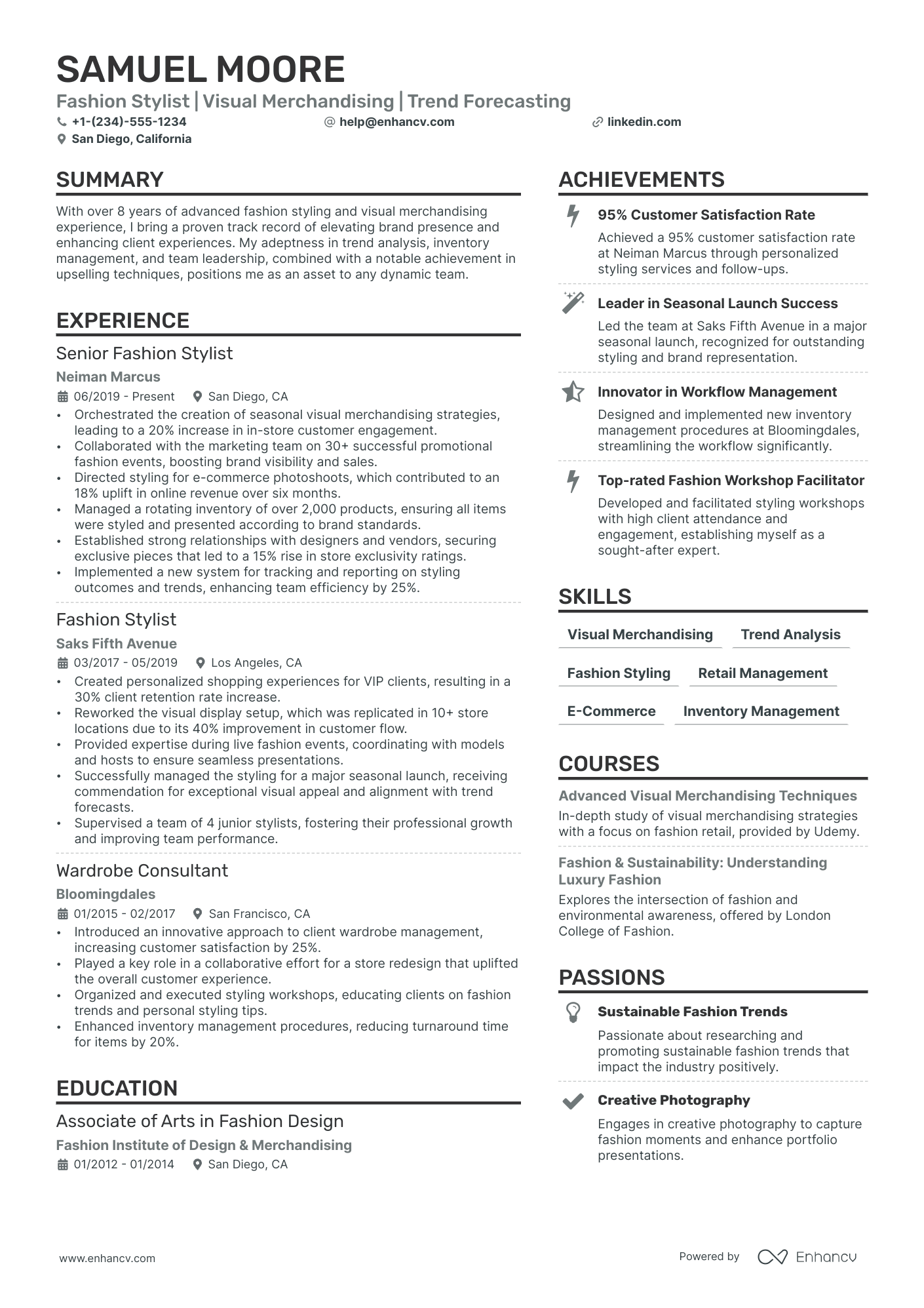 Fashion Stylist Resume Example