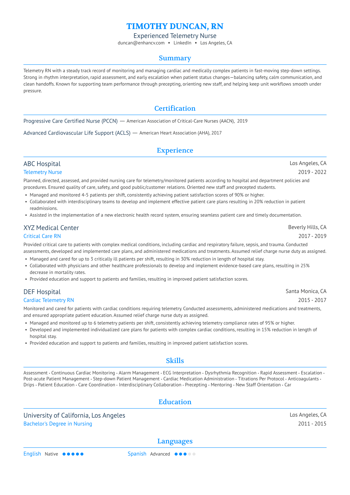 Telemetry Nurse Resume Example