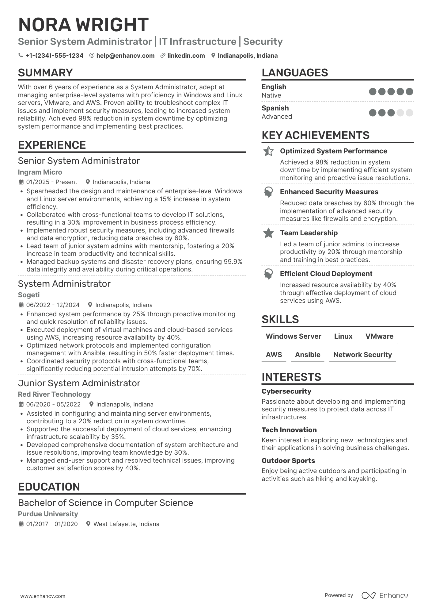 Senior System Administrator Resume Example