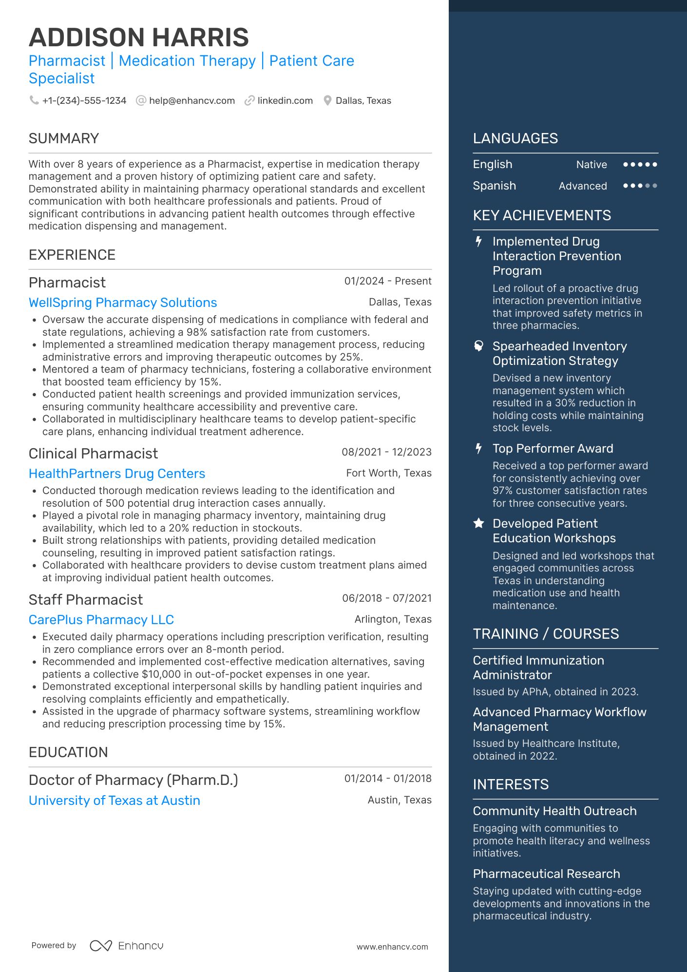 CVS Pharmacist Resume Example