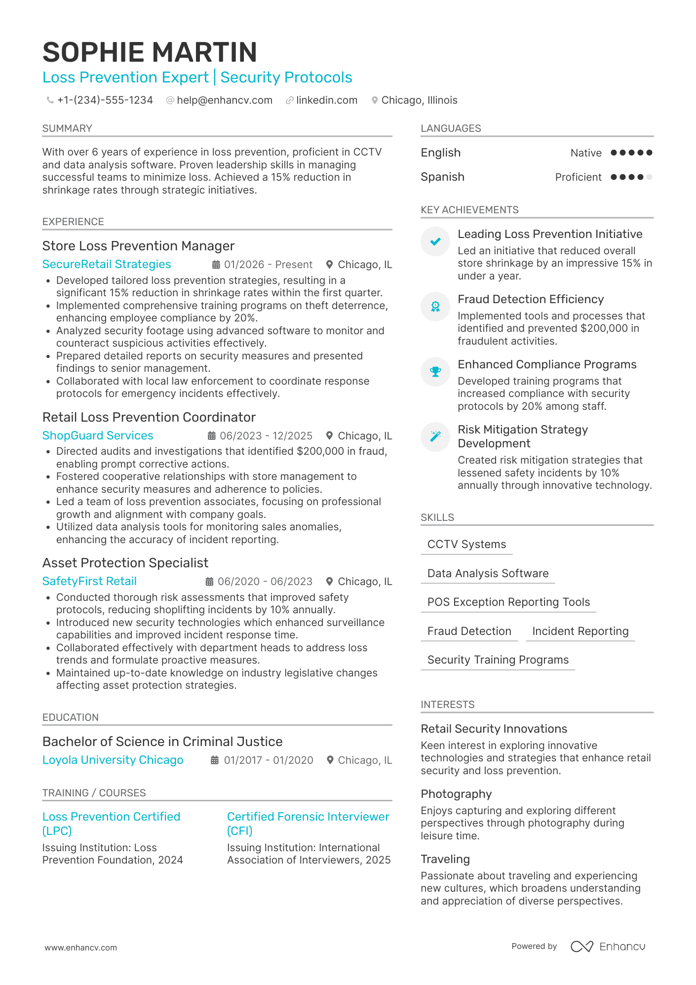 Store Loss Prevention Manager Resume Example