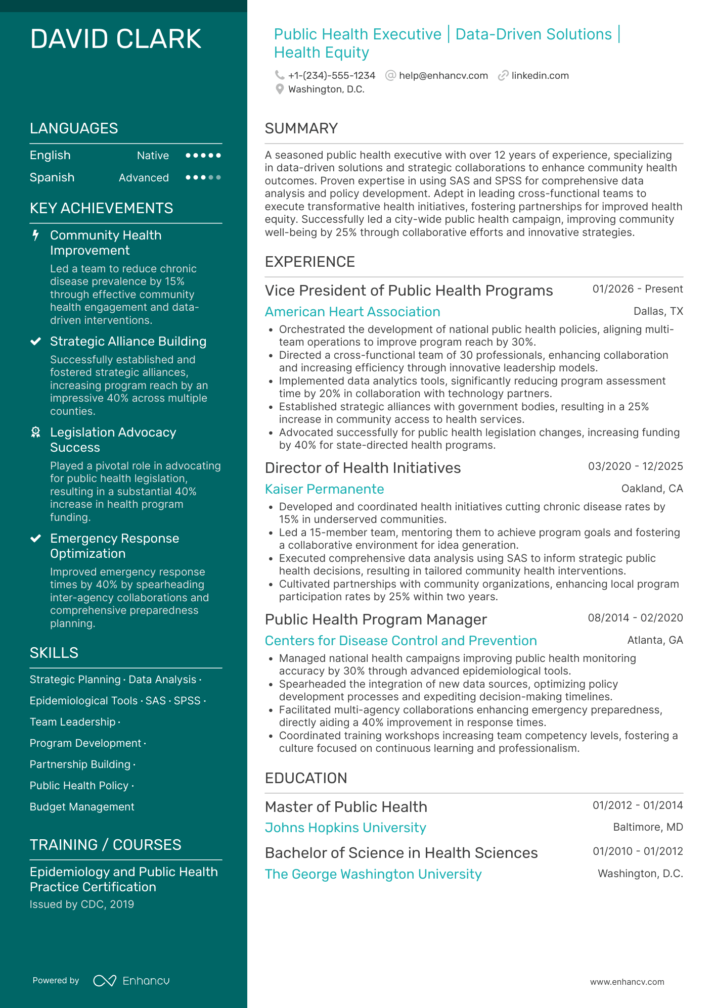 Public Health Director Resume Example