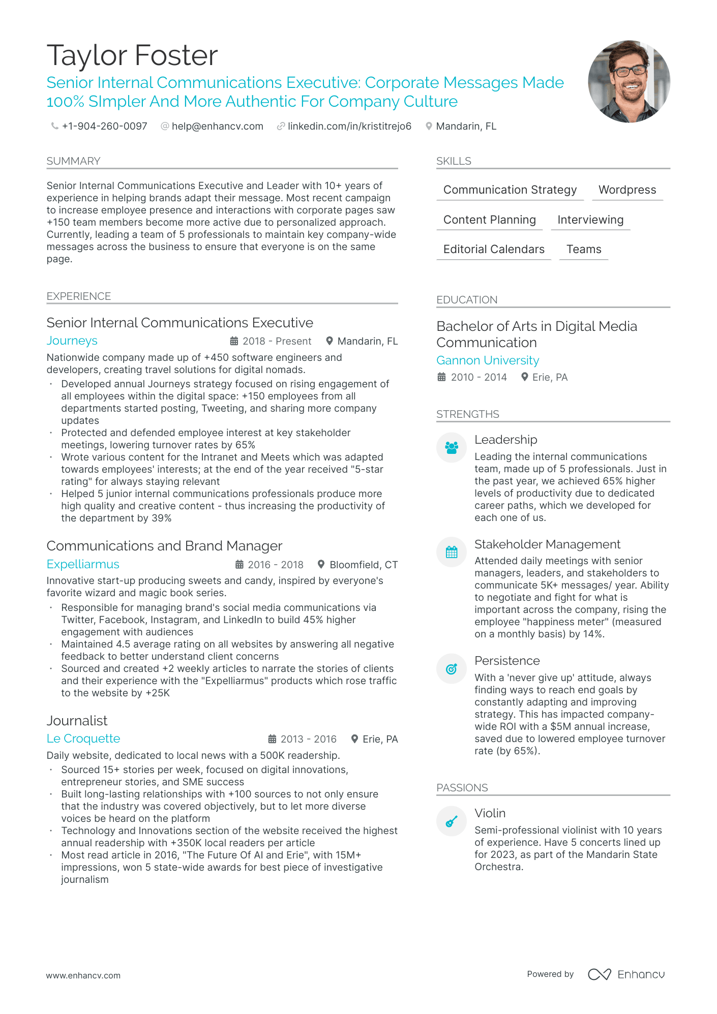 Internal Communications Resume Example