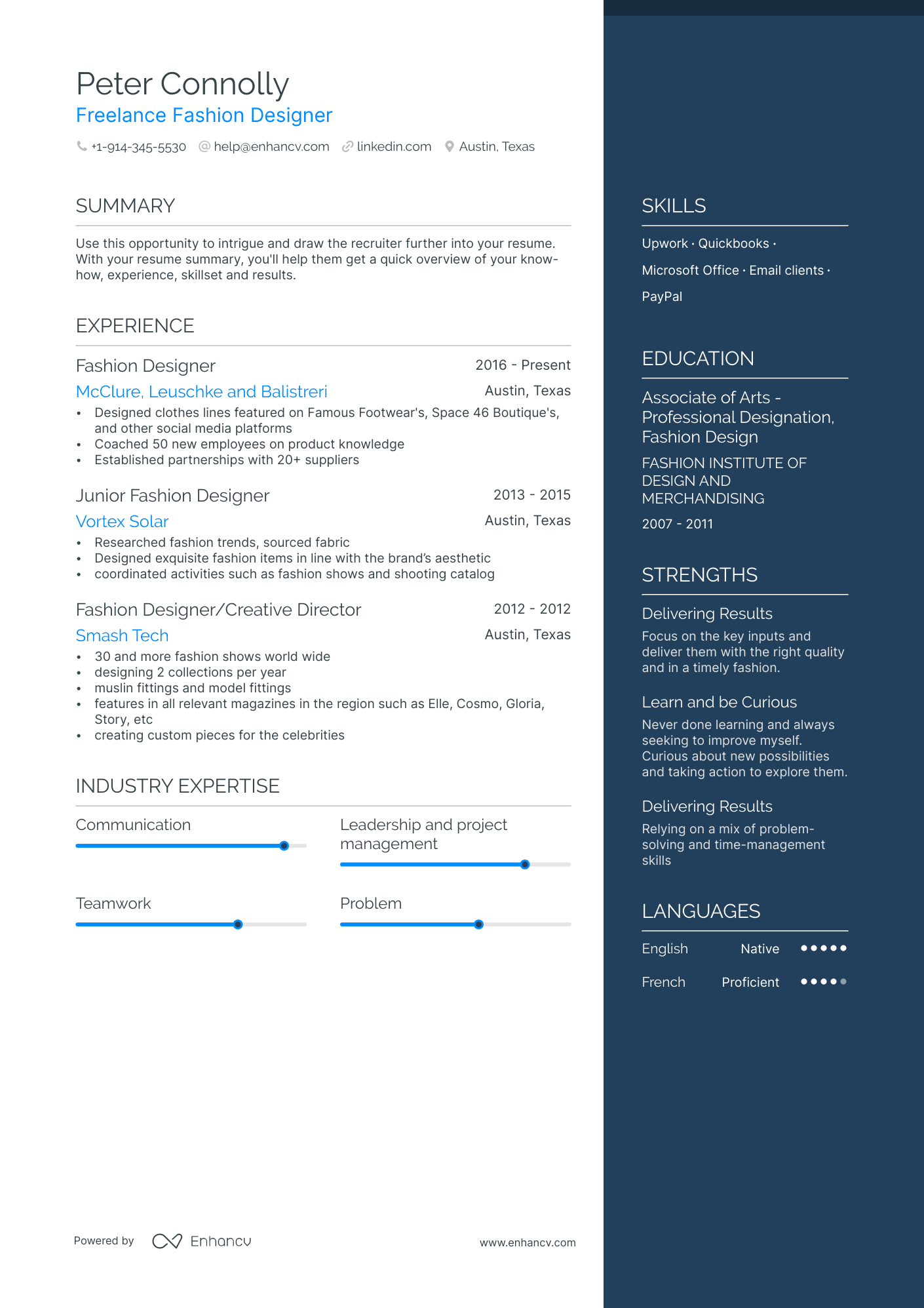 Freelance Fashion Designer Resume Example