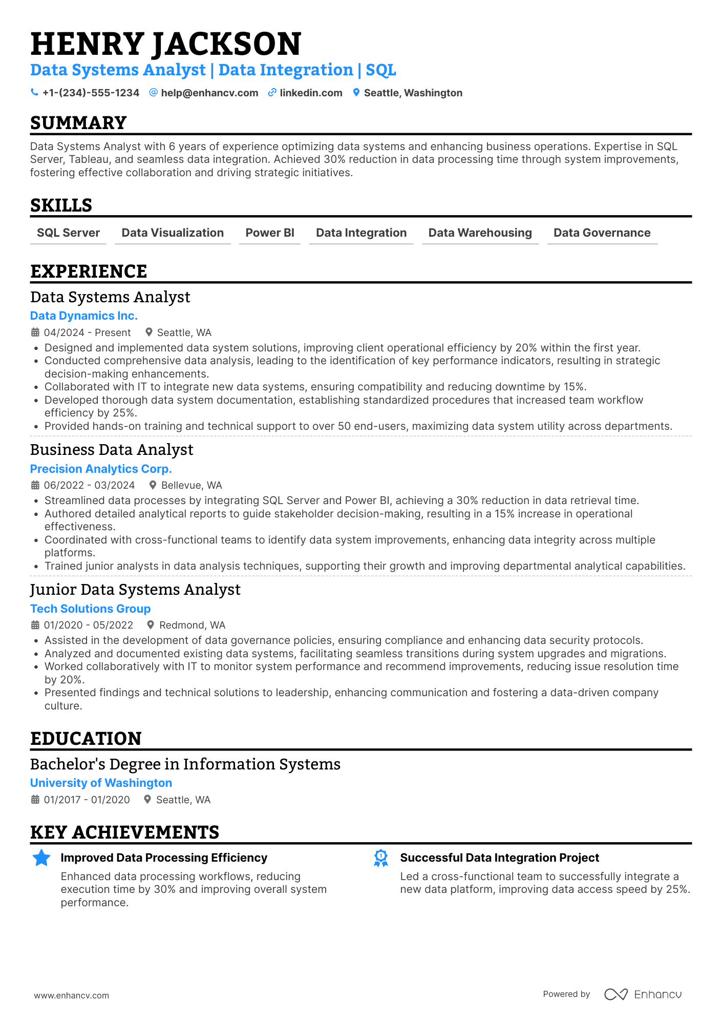 Data Systems Analyst Resume Example