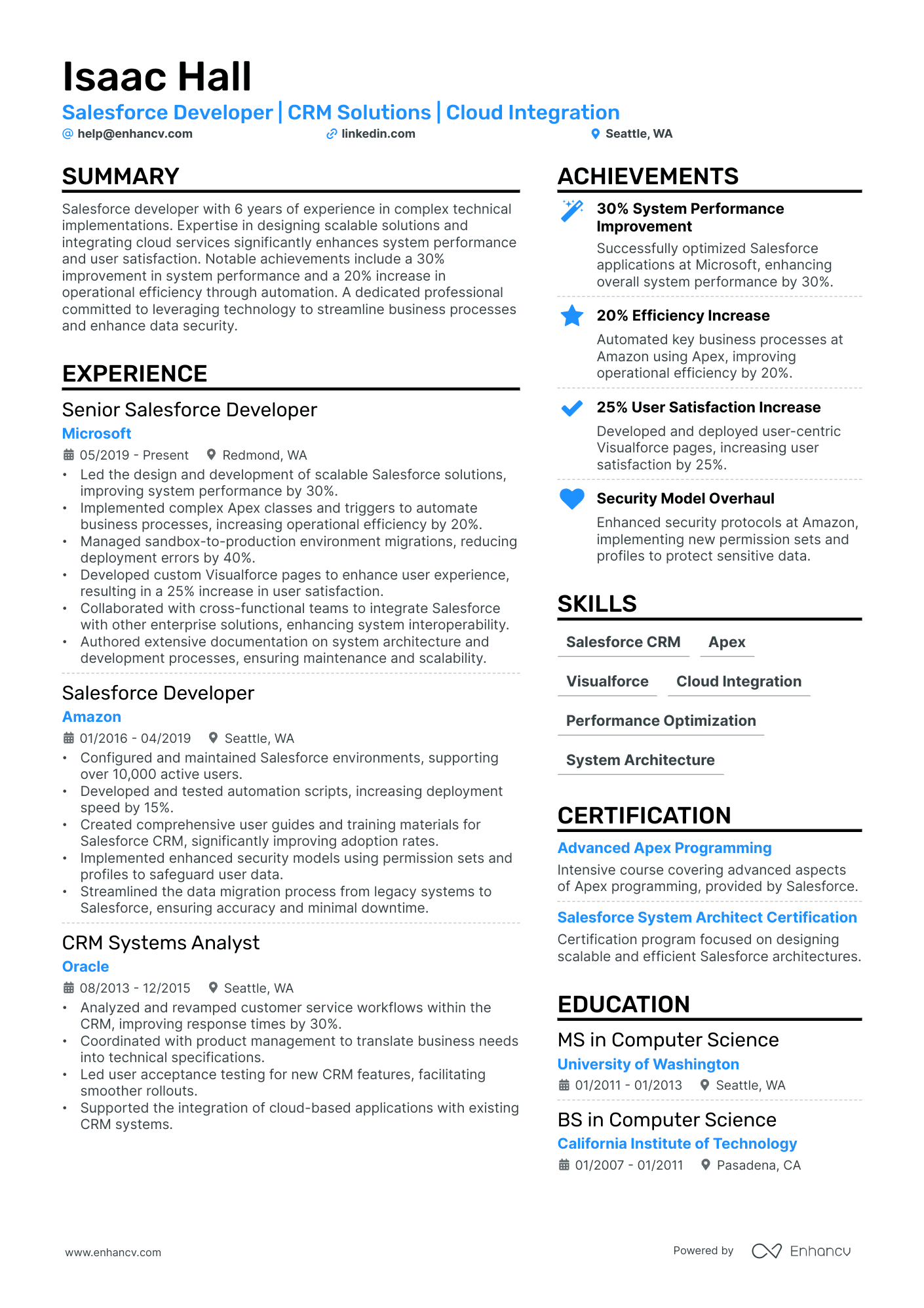 Salesforce Developer Resume Example