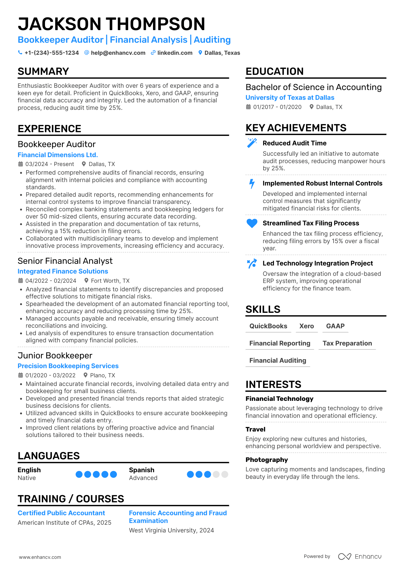 Bookkeeper Auditor Resume Example