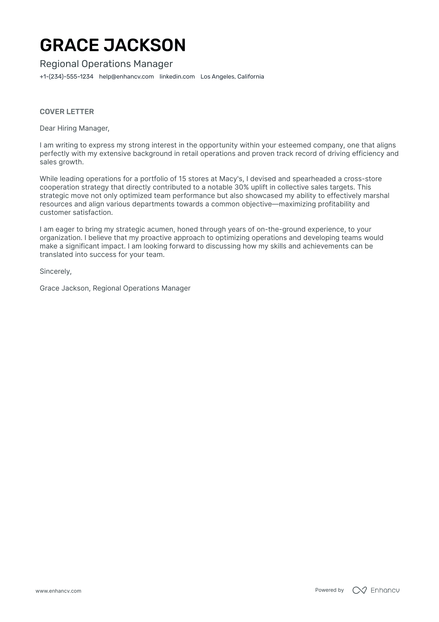Regional Operations Manager Resume Example