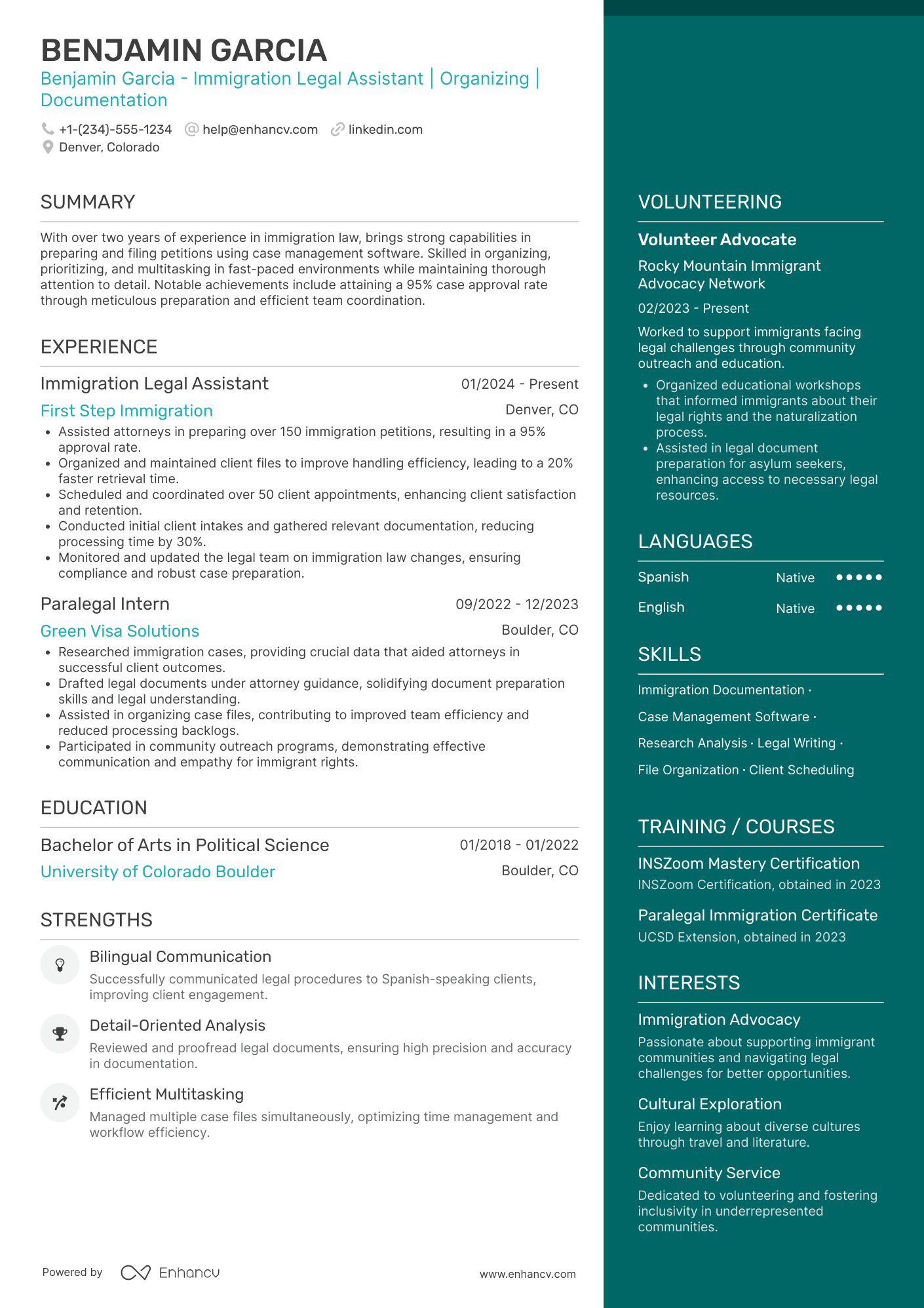 Immigration Legal Assistant Resume Example