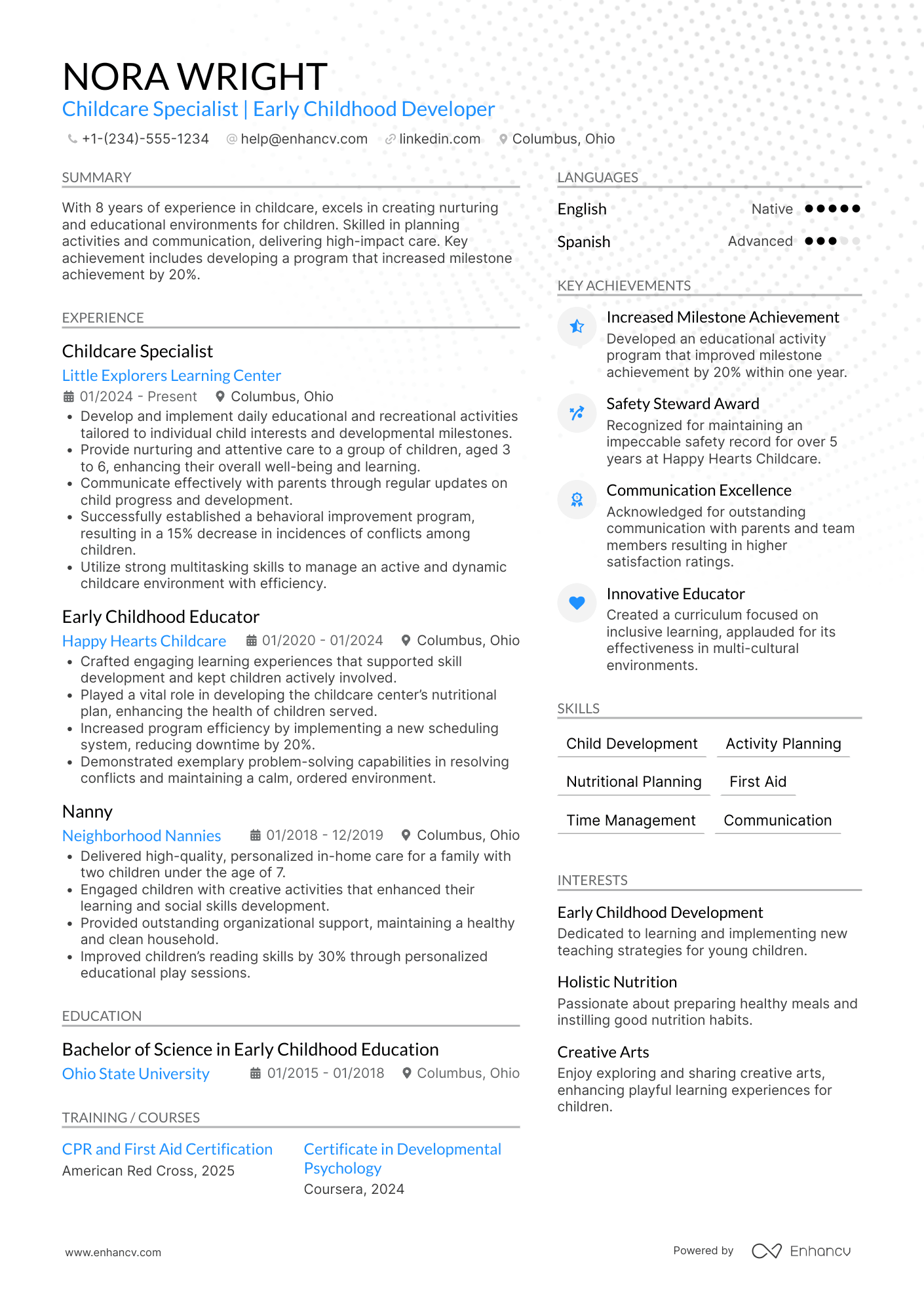 Part Time Nanny Resume Example