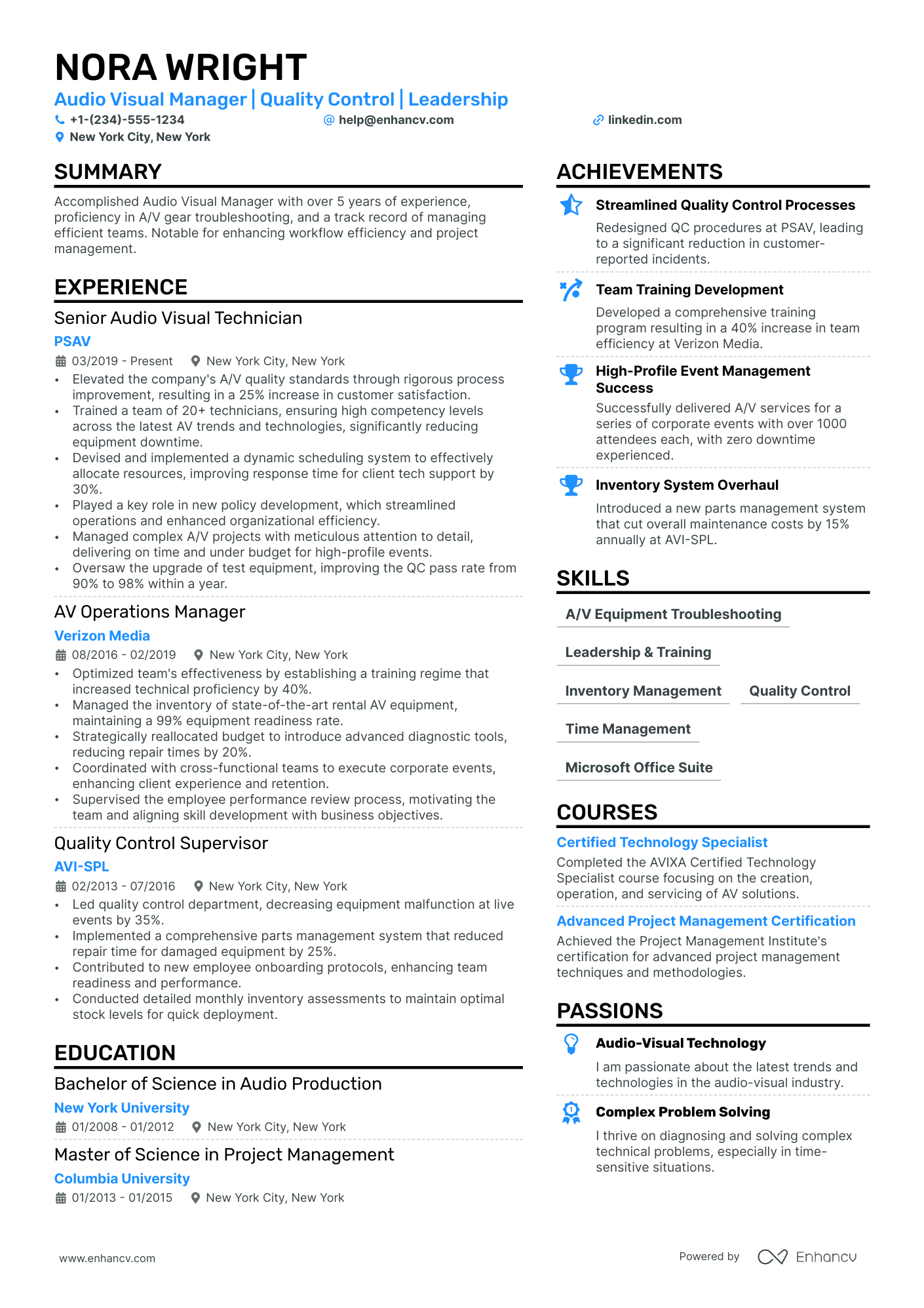 Quality Control Manager Resume Example