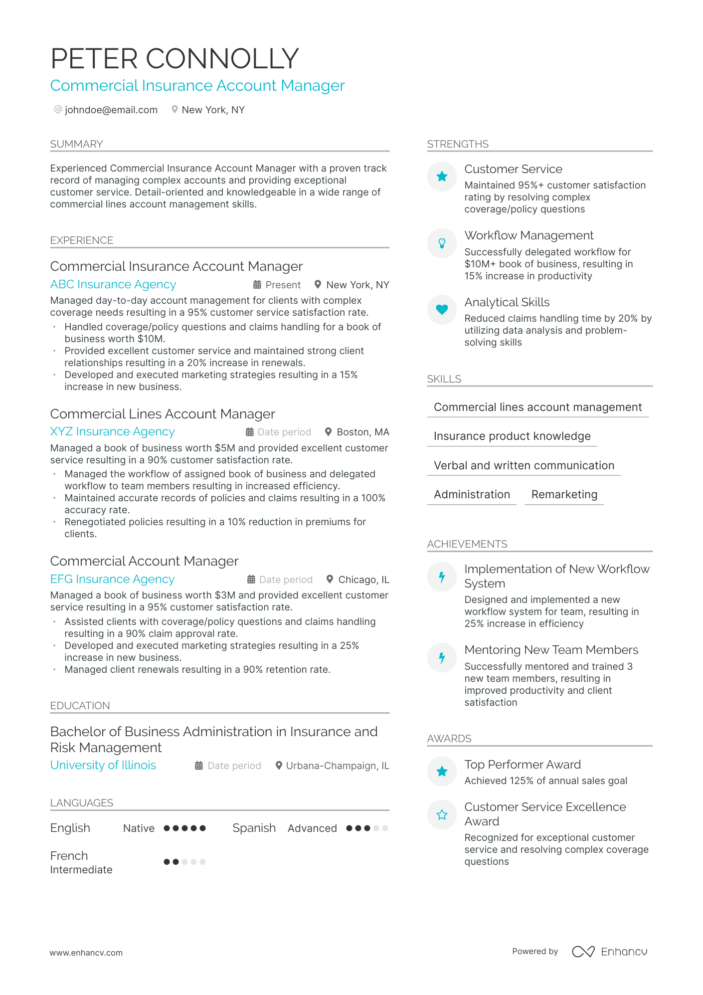 Commercial Account Manager Resume Example