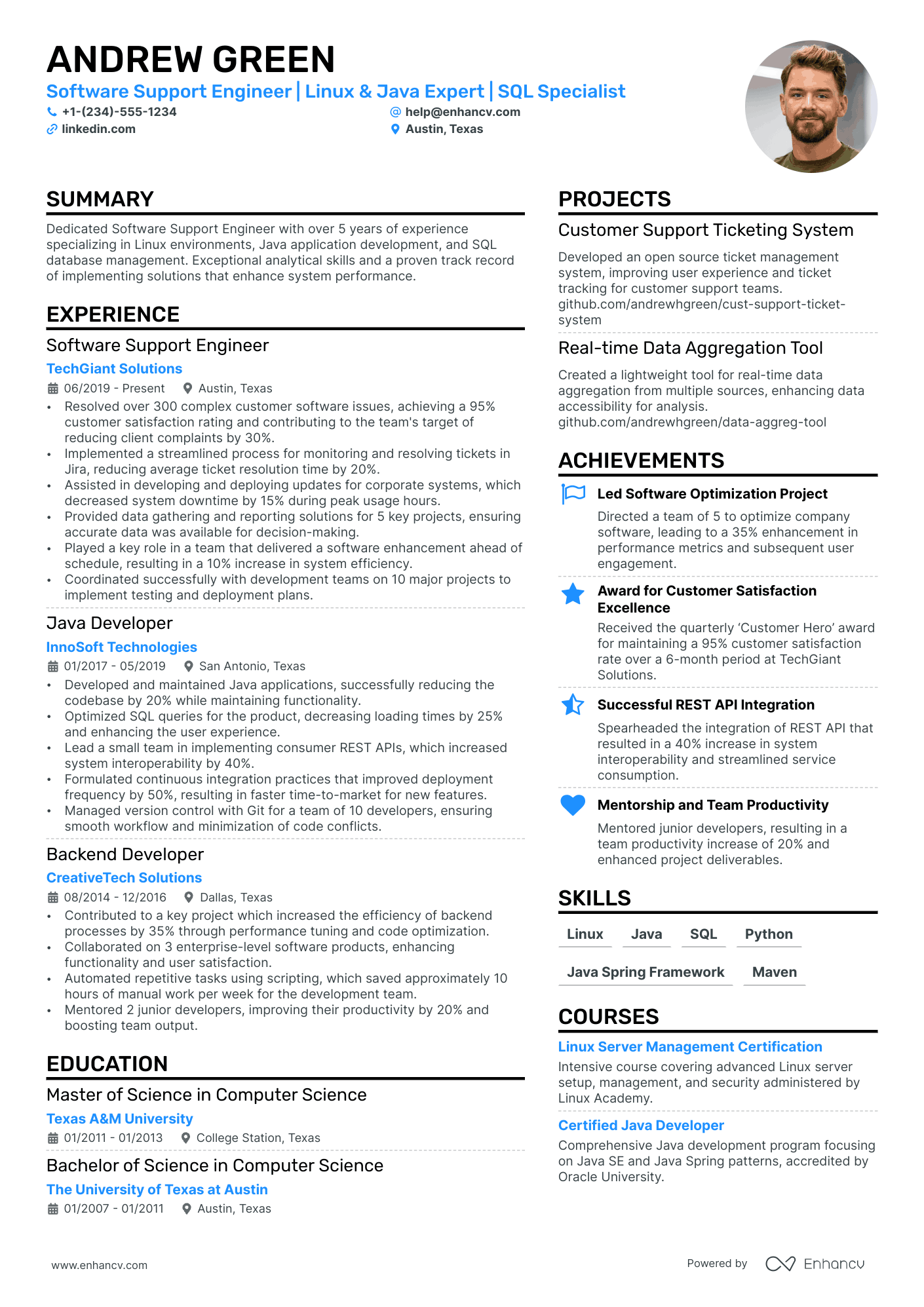 Software Support Engineer Resume Example