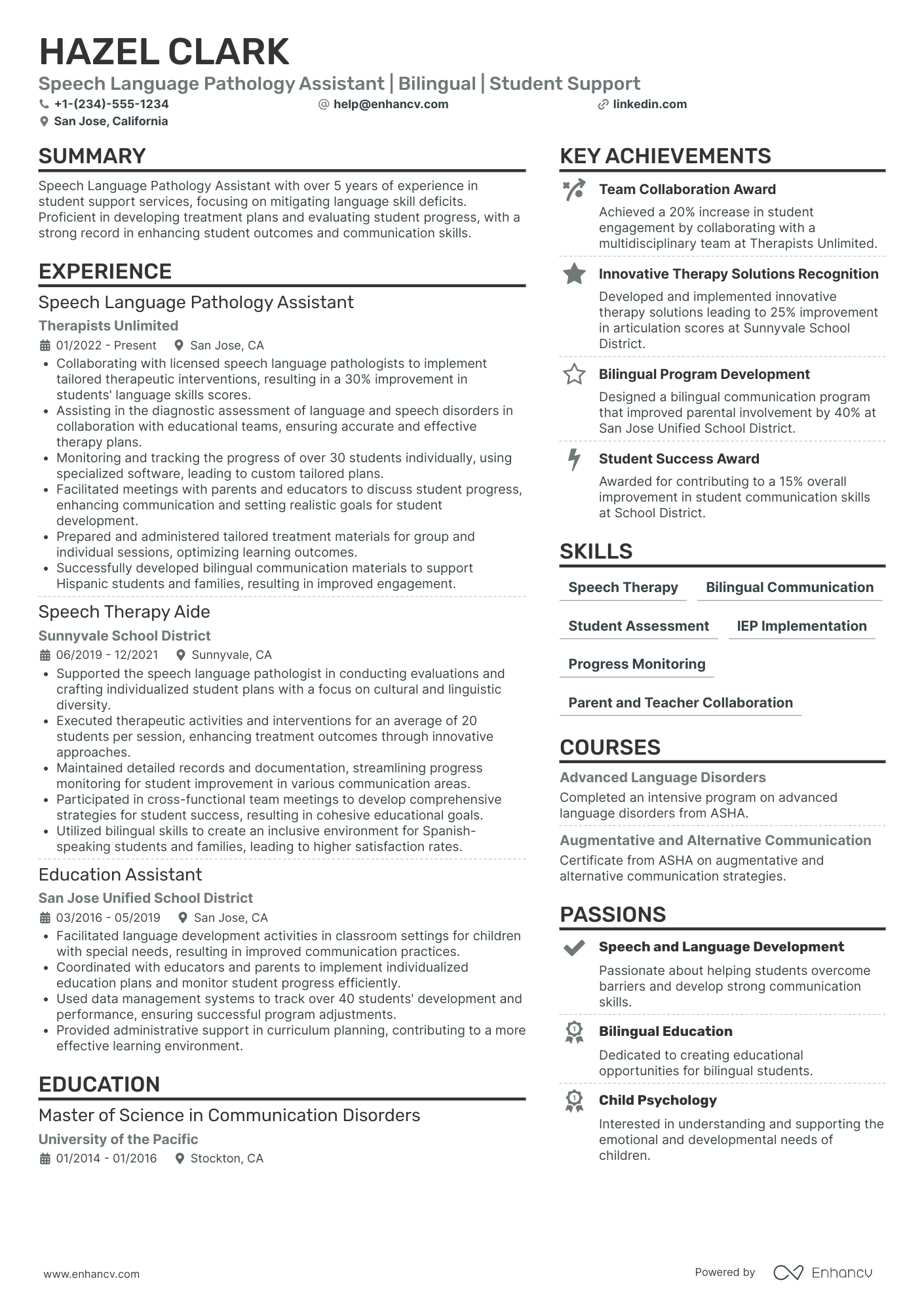 Speech Language Paraprofessional Resume Example