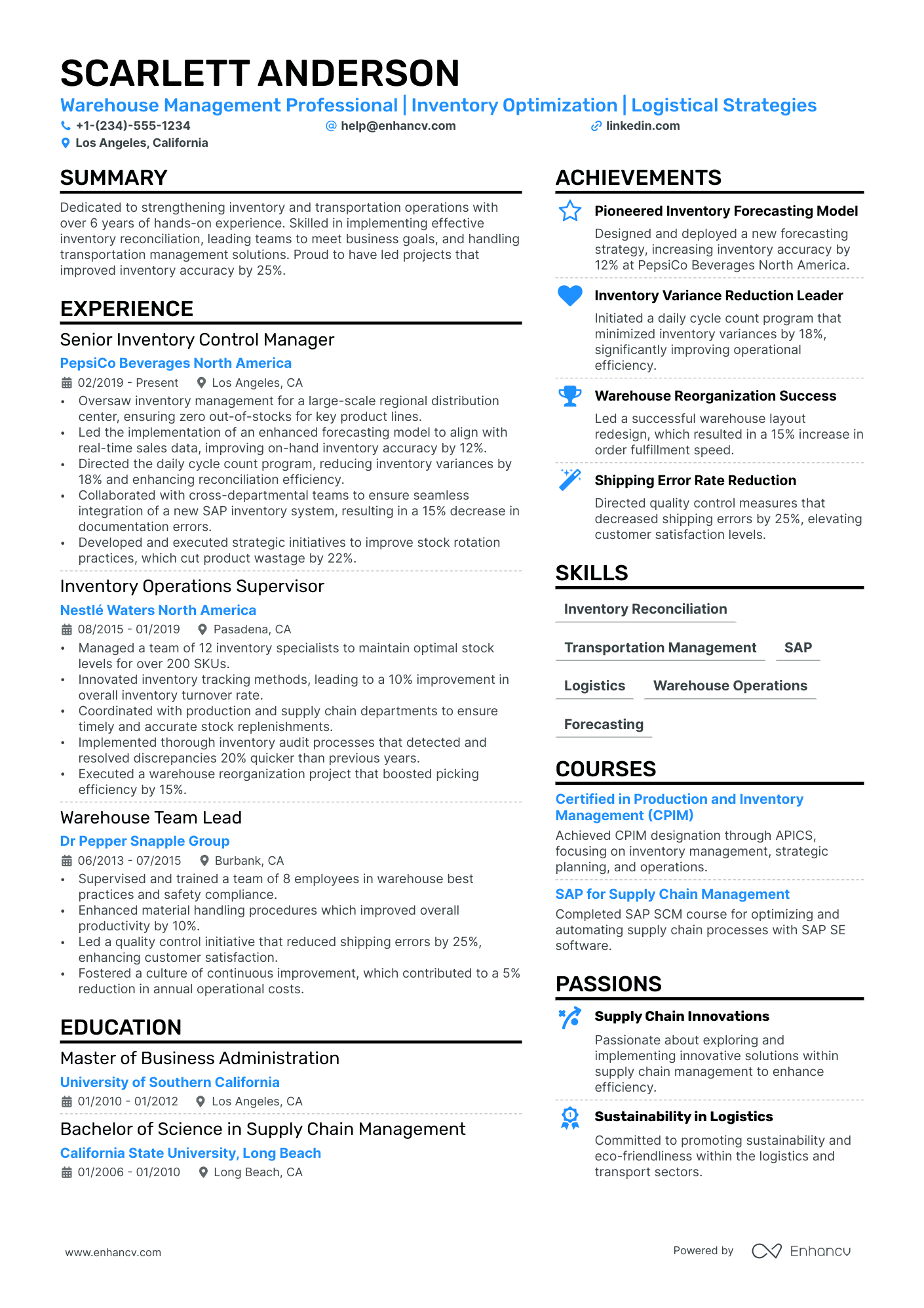 Transport Manager Resume Example
