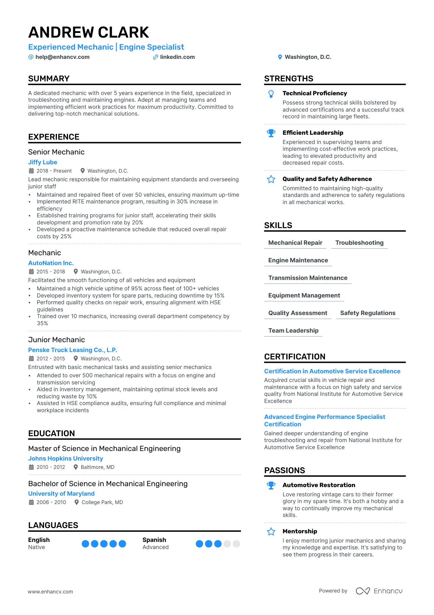 Maintenance Mechanic Resume Example