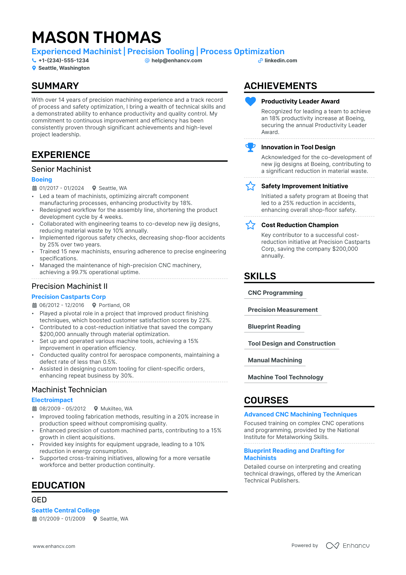 Machinist Resume Example