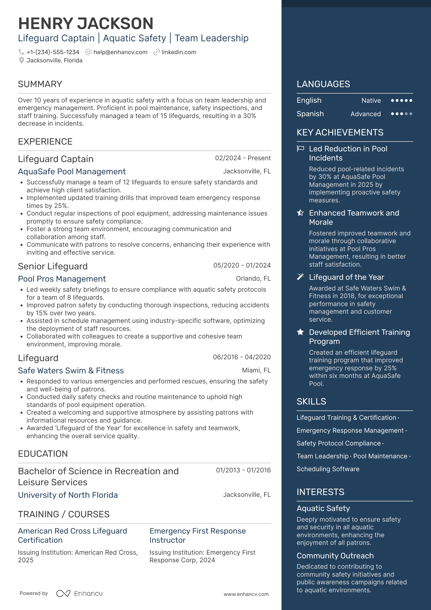 Lifeguard Captain Resume Example