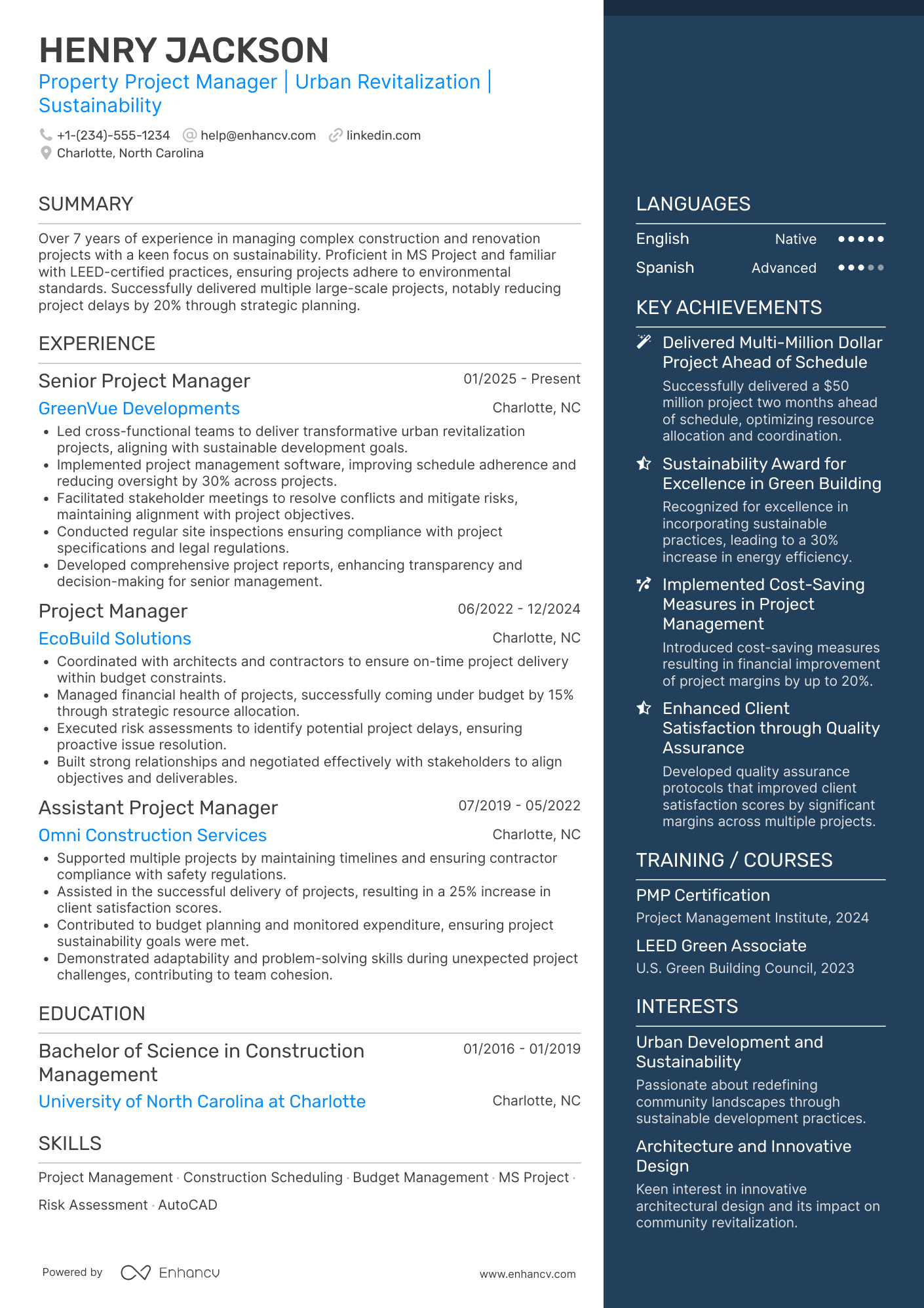 Property Project Manager Resume Example