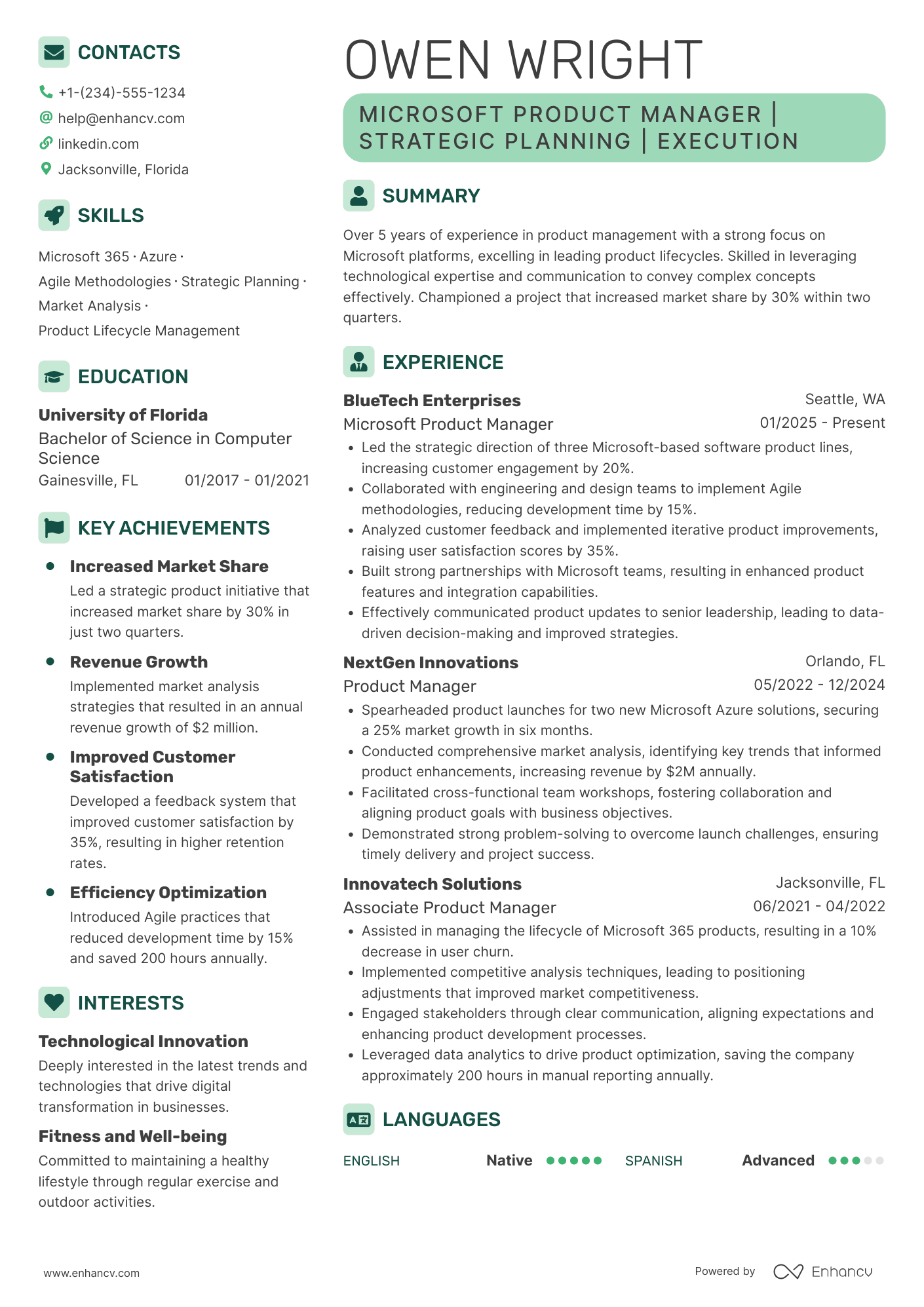 Microsoft Product Manager Resume Example