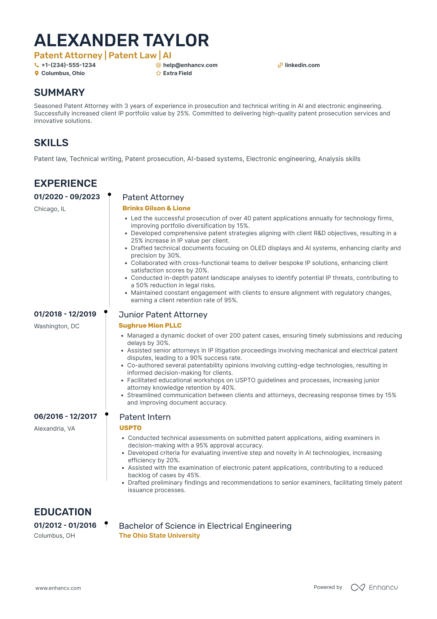 Junior Patent Attorney Resume Example