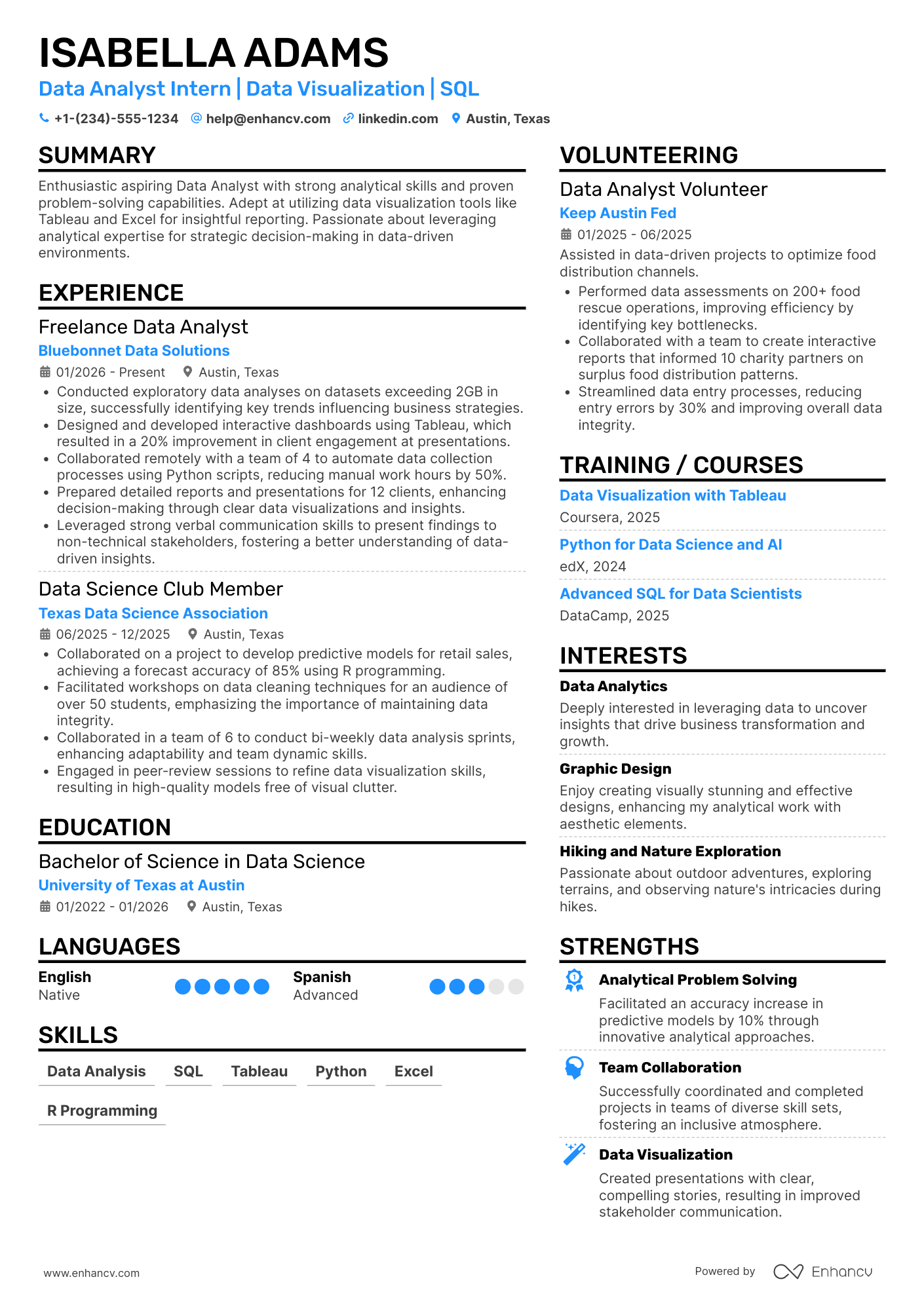Data Analyst Intern Resume Example