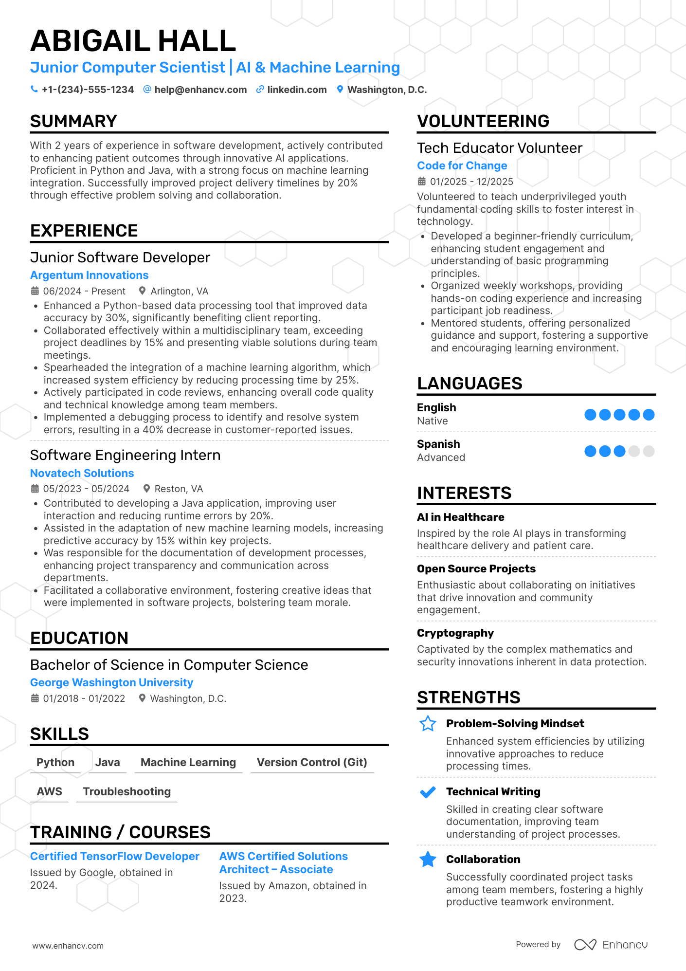 Junior Computer Science Resume Example
