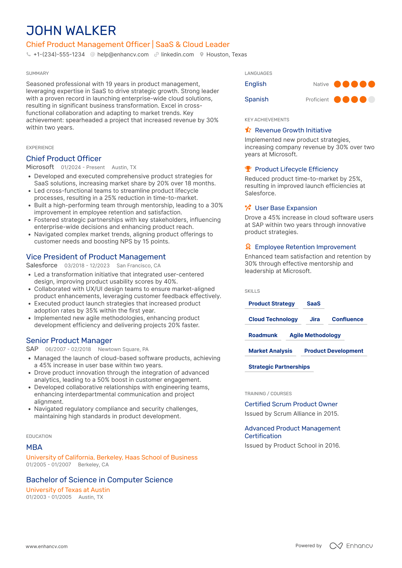 Chief Product Management Officer Resume Example