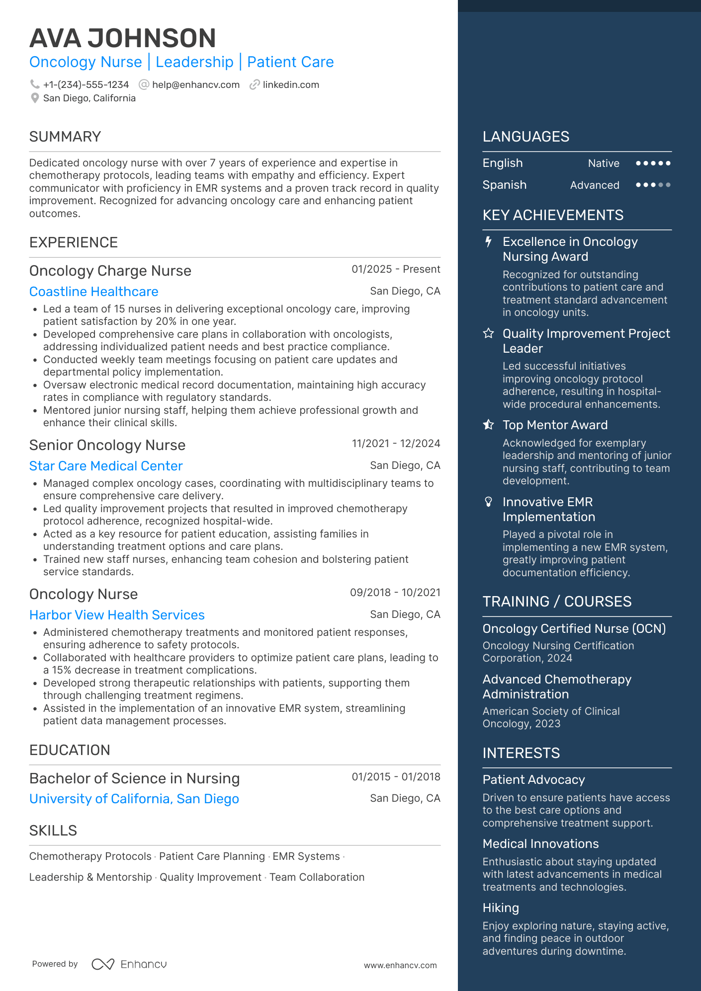 Oncology Charge Nurse Resume Example
