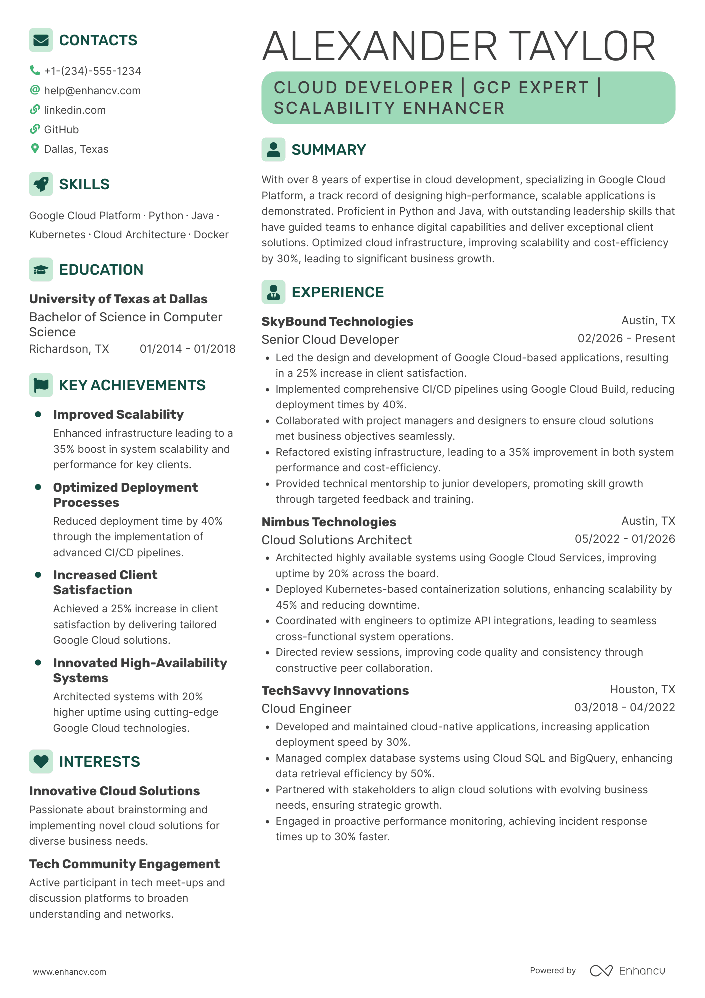 Google Cloud Certified Professional Cloud Developer Resume Example