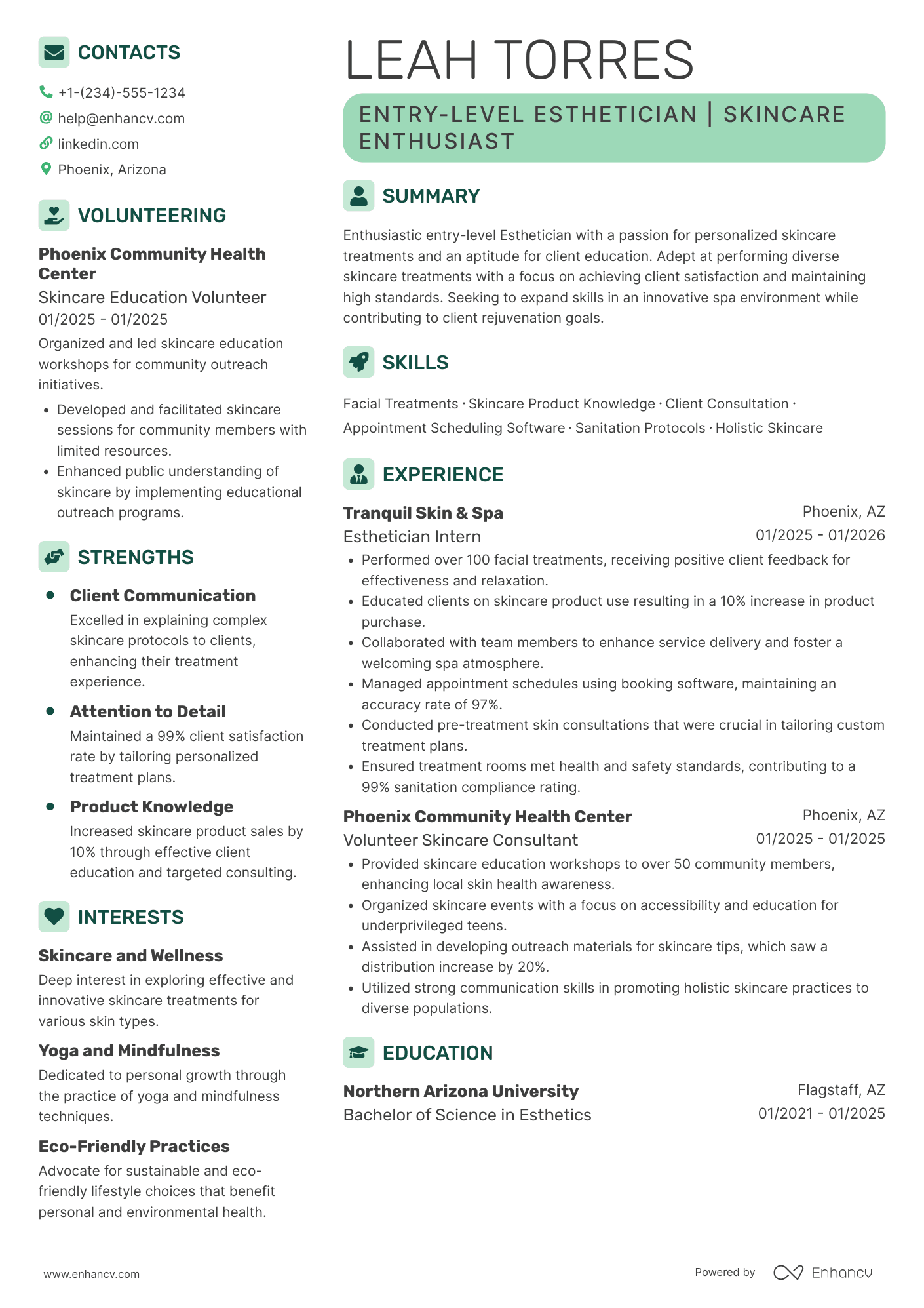 Entry Level Esthetician Resume Example