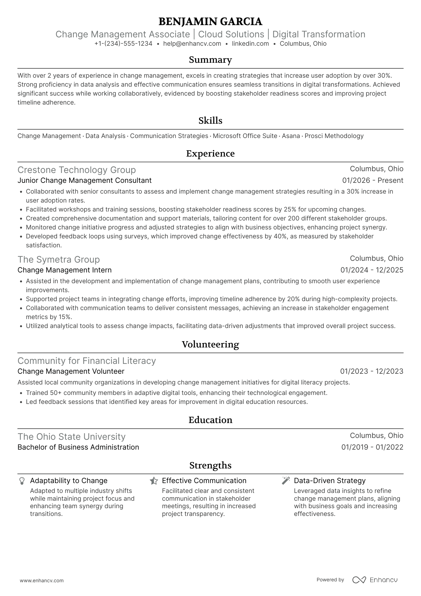 Change Management Associate Resume Example