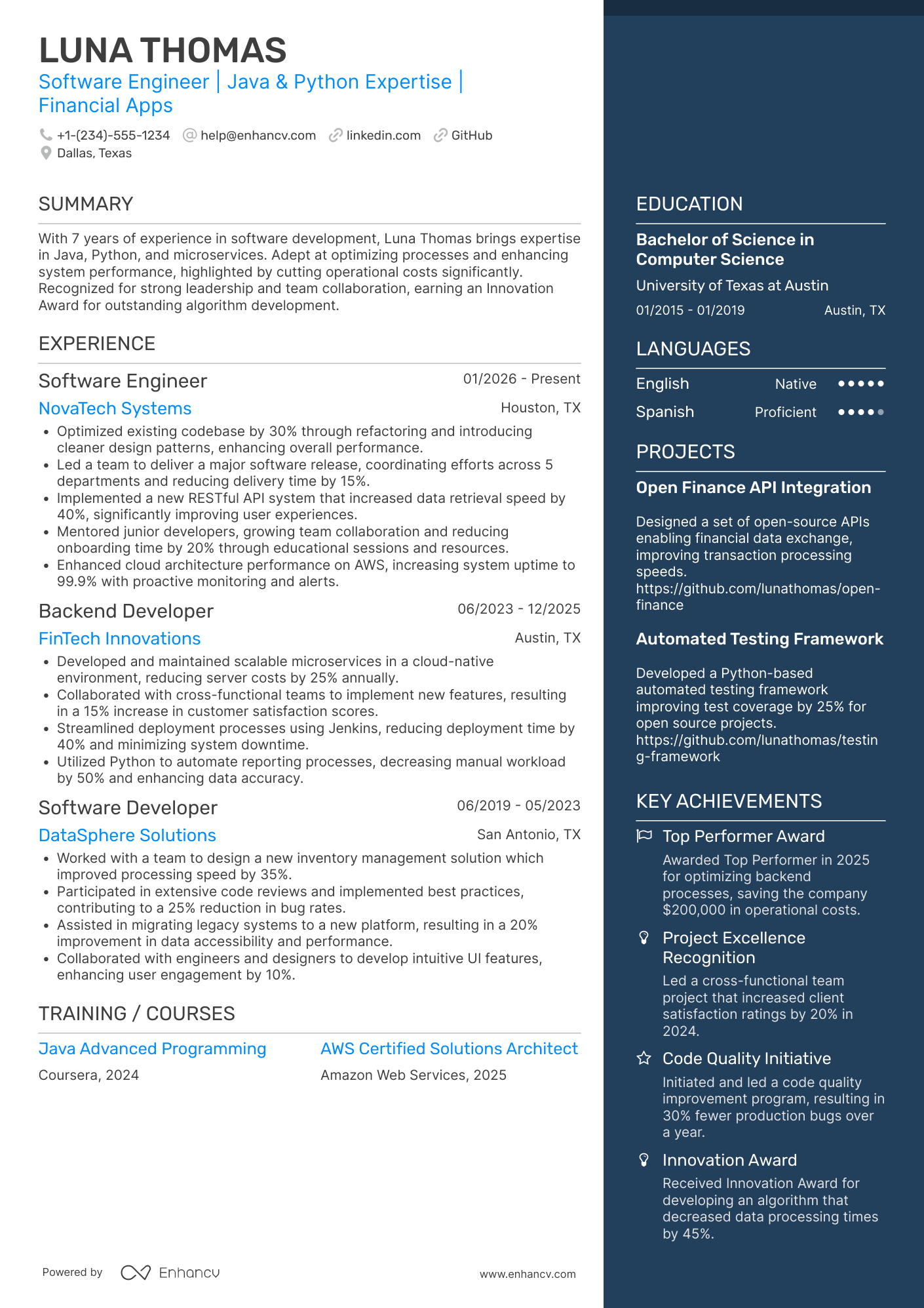 Associate Software Engineer Resume Example