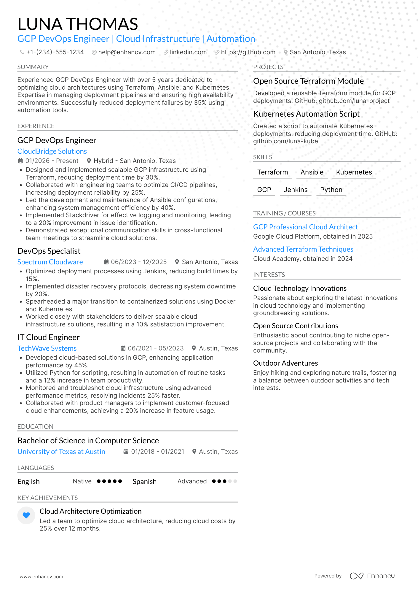 GCP Devops Engineer Resume Example