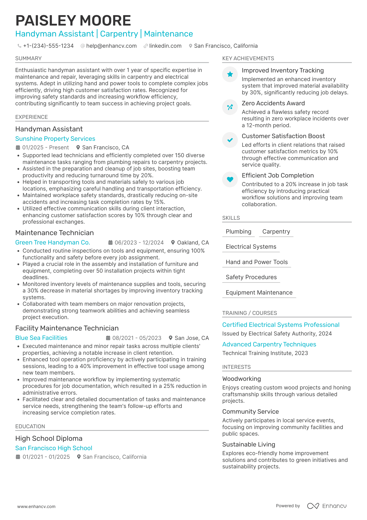 Handyman Assistant Resume Example