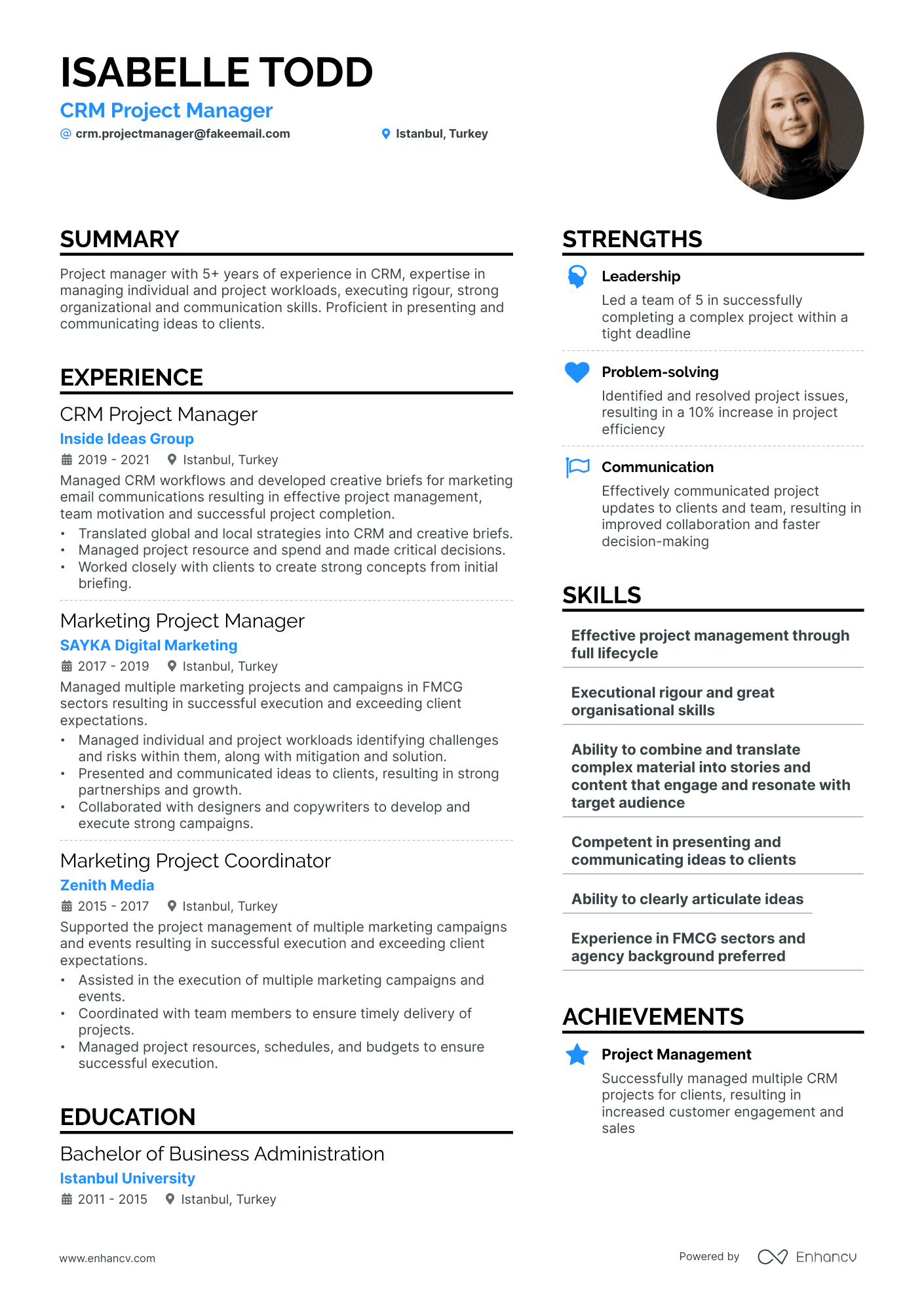 CRM Project Manager Resume Example