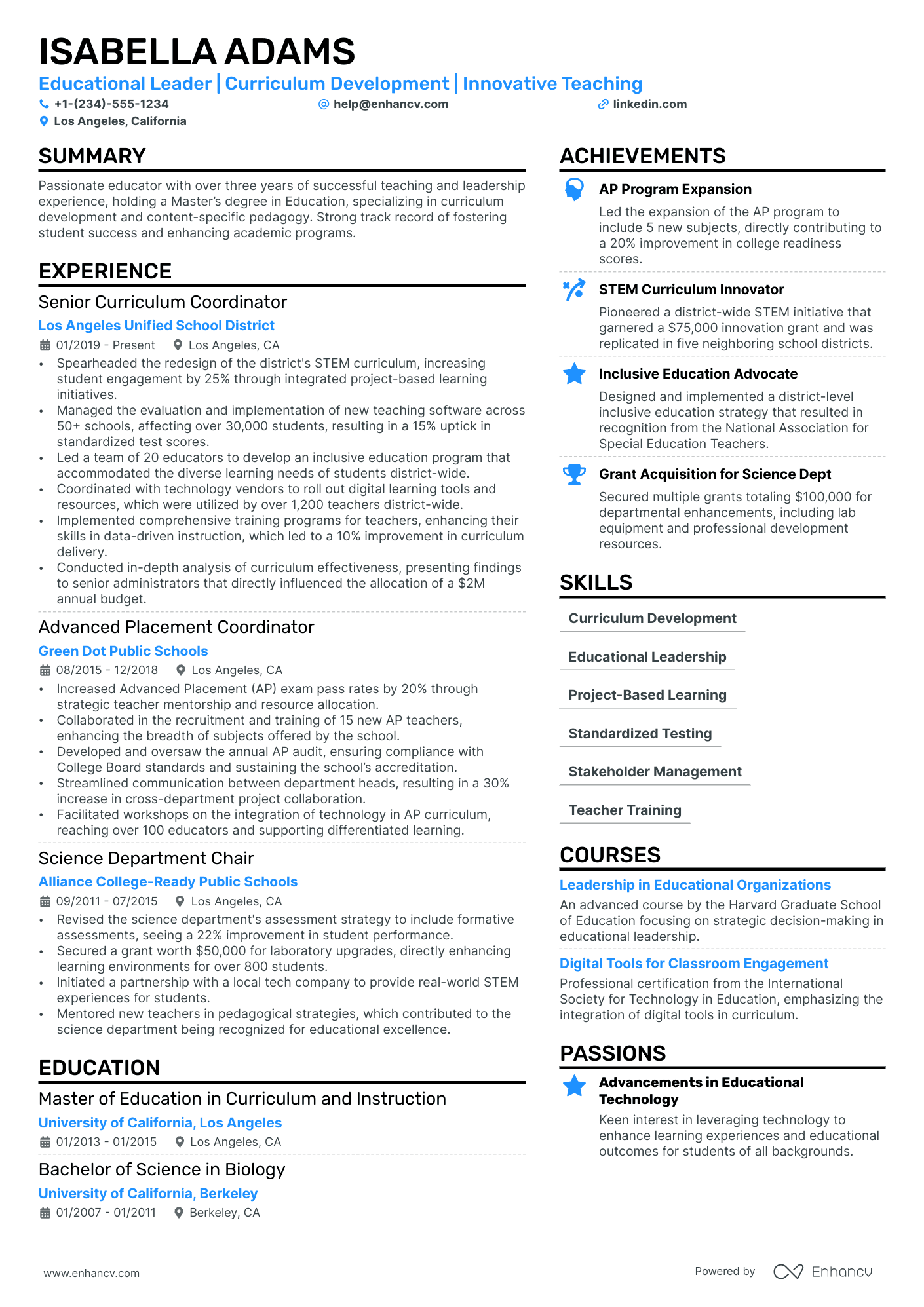 Department Head Resume Example