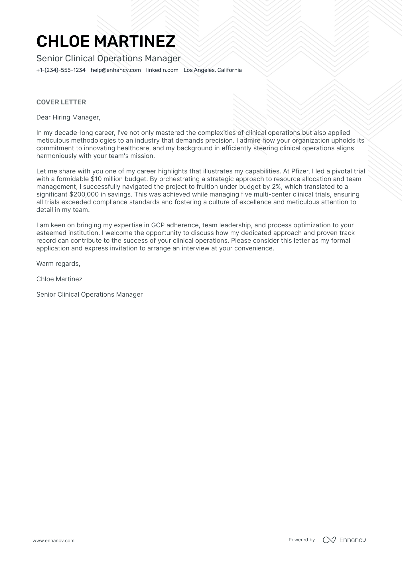 Senior Clinical Operations Manager Resume Example