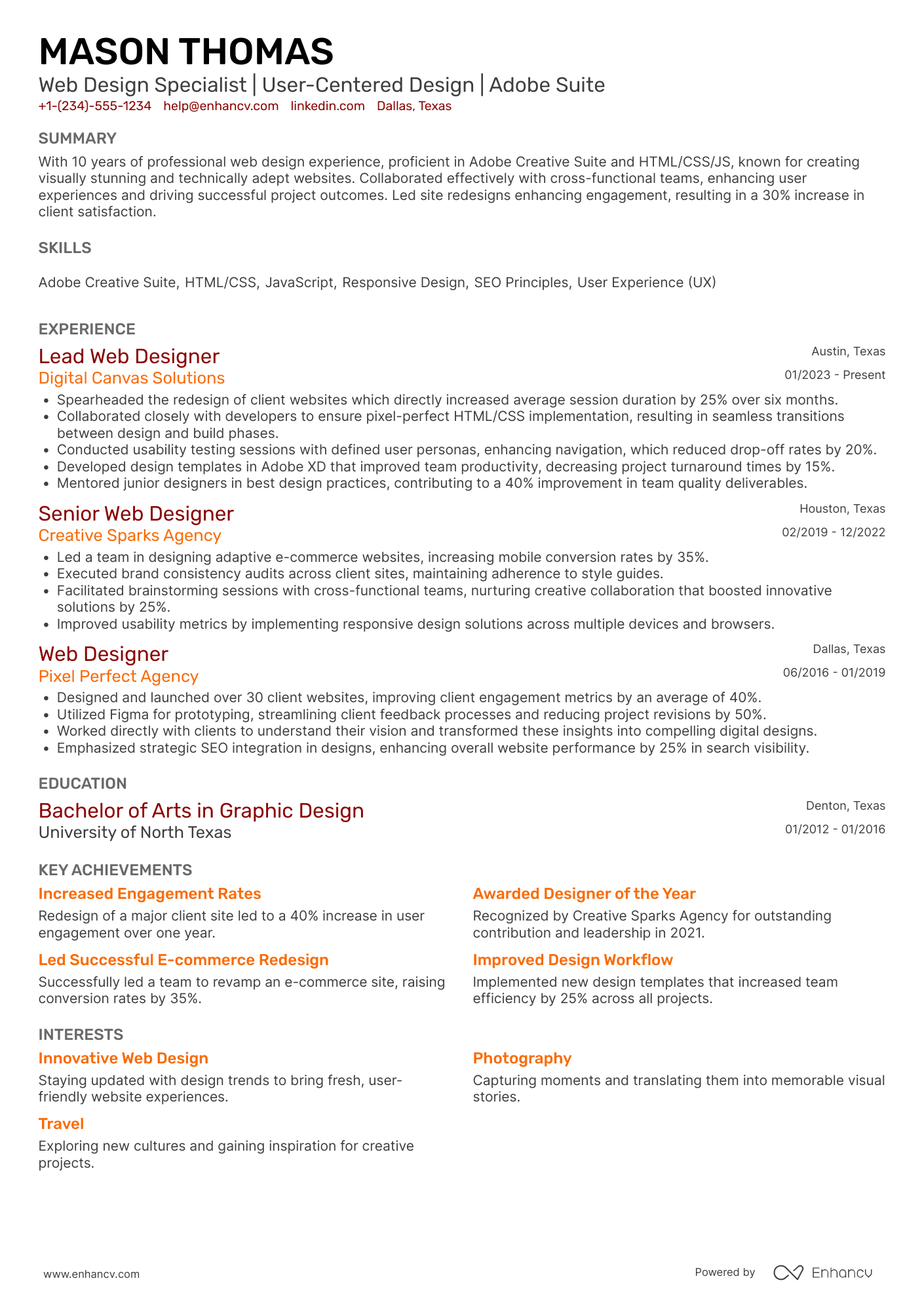 Web Design Specialist Resume Example