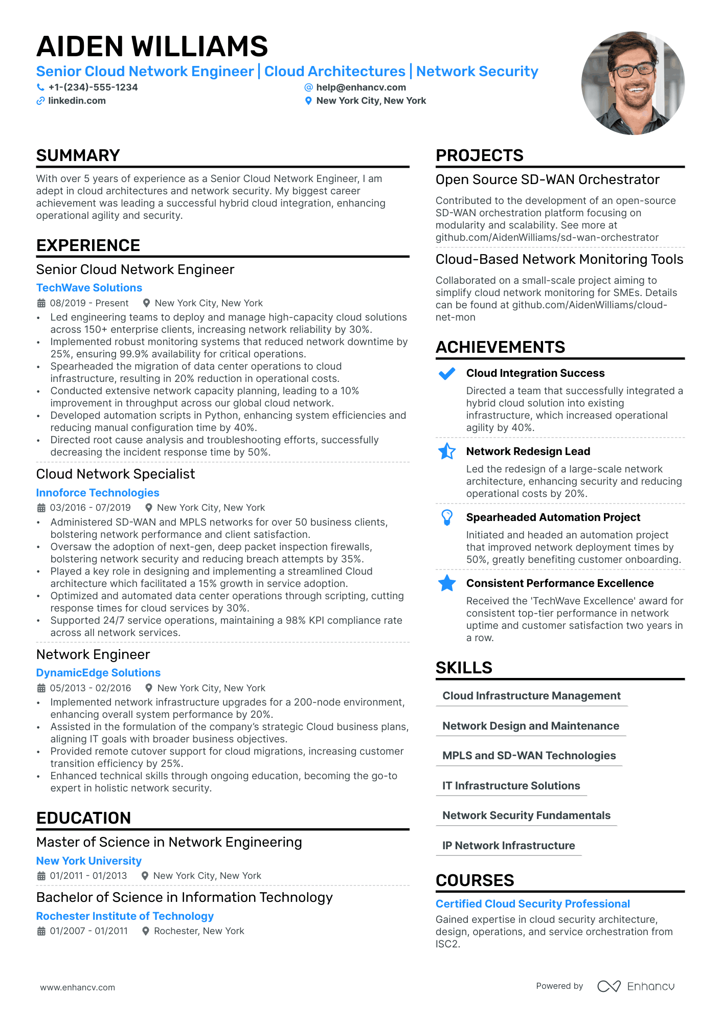 Cloud Network Engineer Resume Example