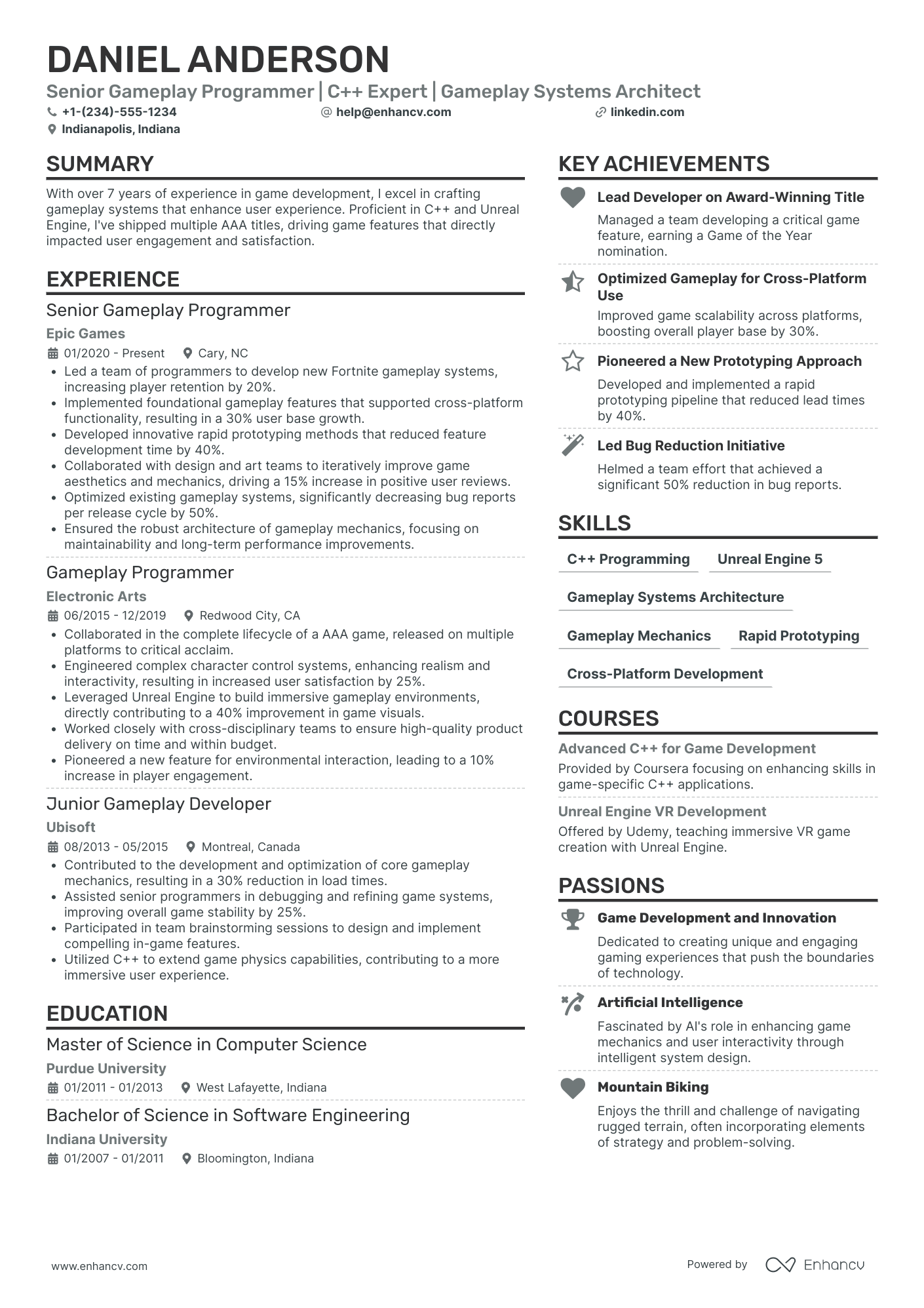 Game Programmer Resume Example
