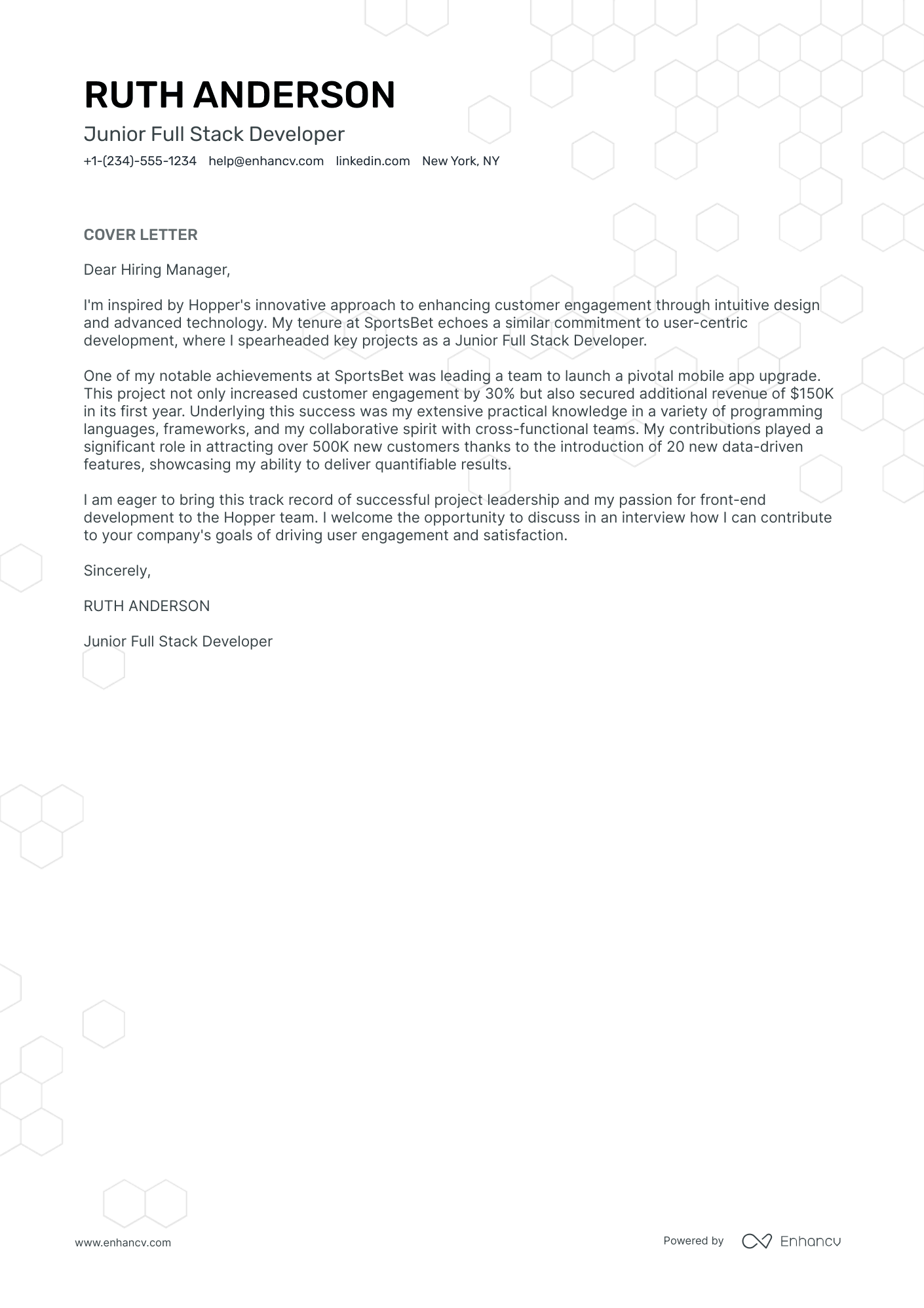 Junior Full Stack Developer Resume Example