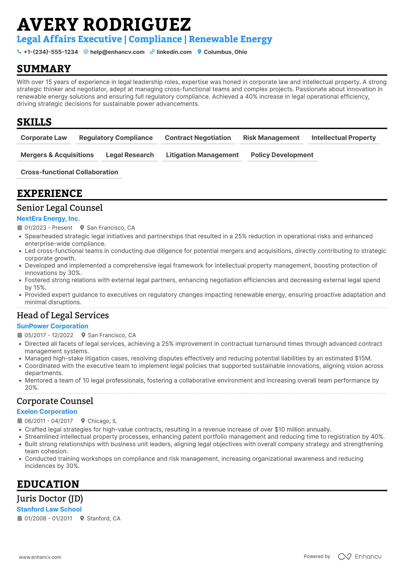 Vice President of Legal Affairs Resume Example