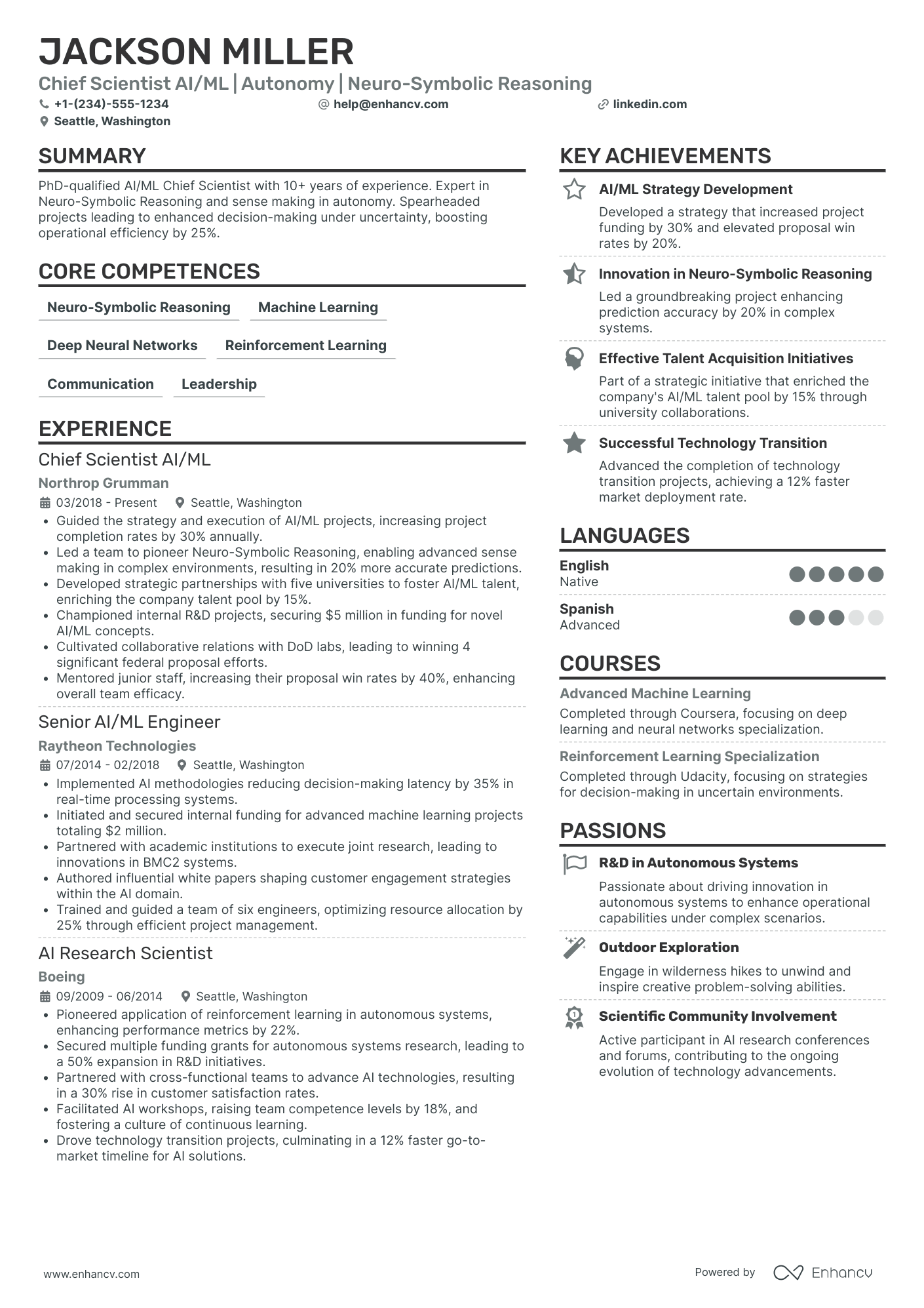 Chief Science Officer in Artificial Intelligence Resume Example