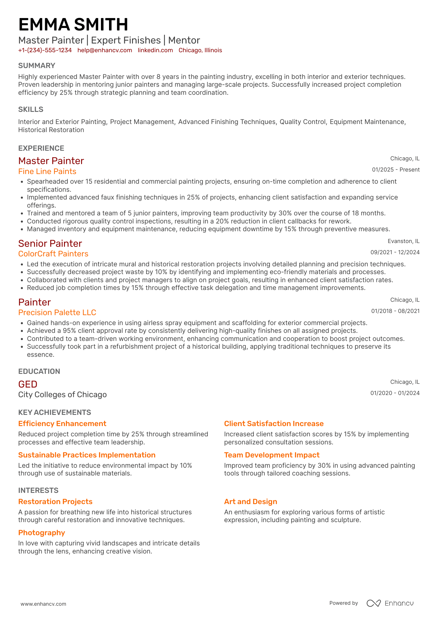 Master Painter Resume Example