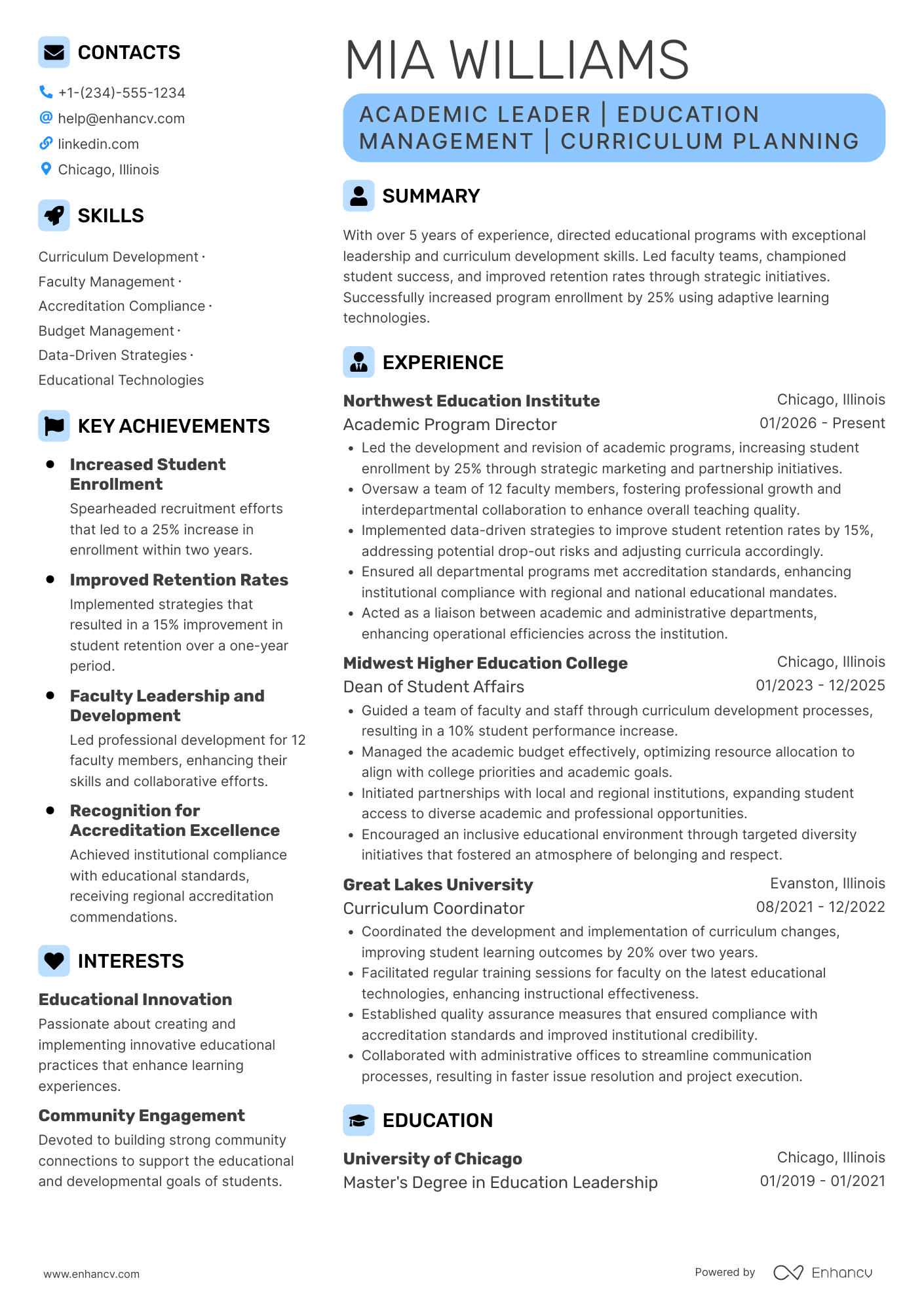 Academic Dean Resume Example