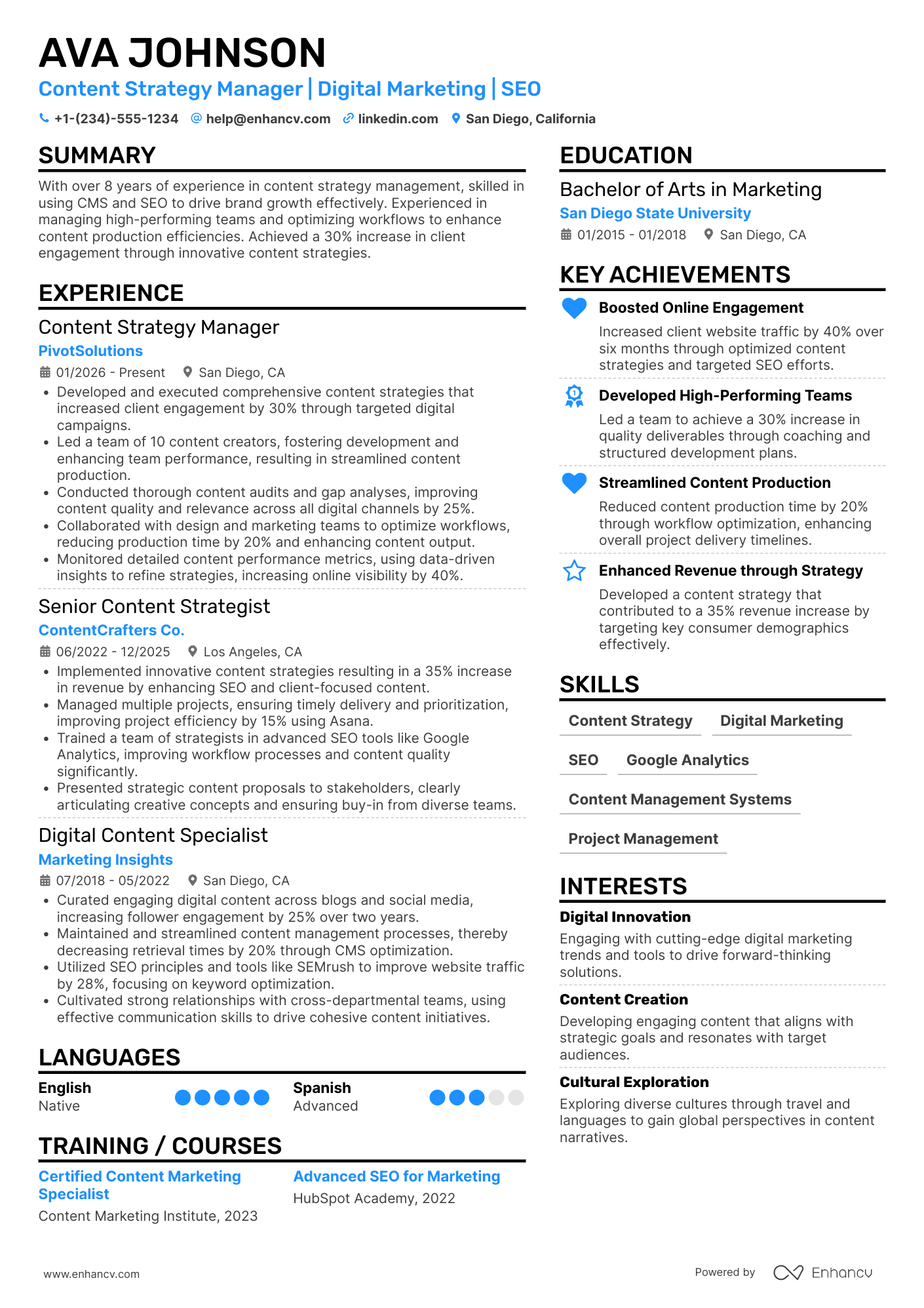 Content Strategy Manager Resume Example