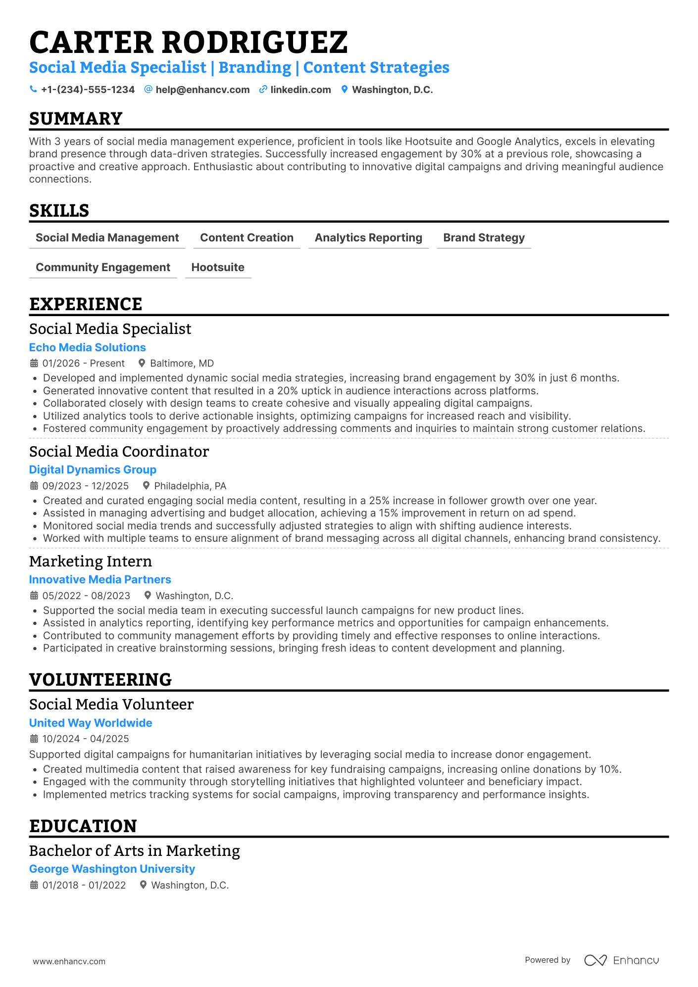 Associate Social Media Manager Resume Example
